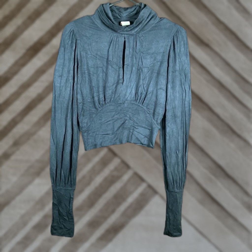Free People We The Free Womens Shirt Black Mock Neck Keyhole Cropped Long Sleeve XS Size XS / US 0-2 / IT 36-38 - 1 Thumbnail