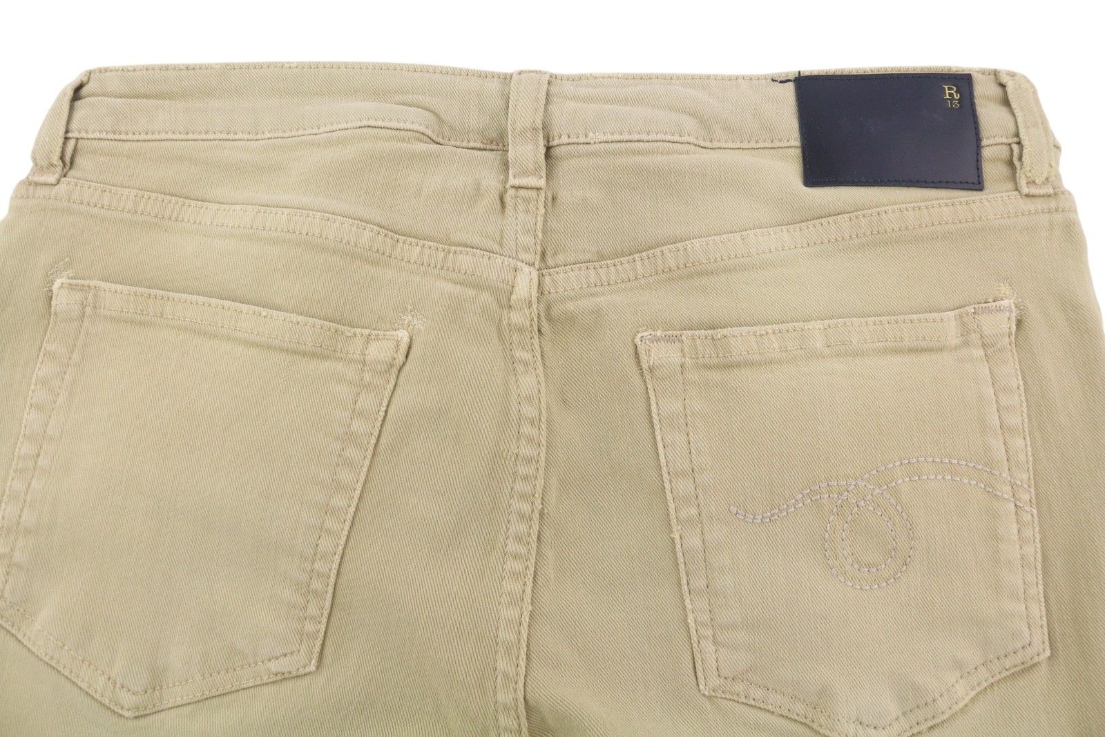 R13 BOY STRAIGHT 30 Khaki Stretch Washed Ankle Casual 86312 Size 30" / US 8 / IT 44 - 13 Thumbnail