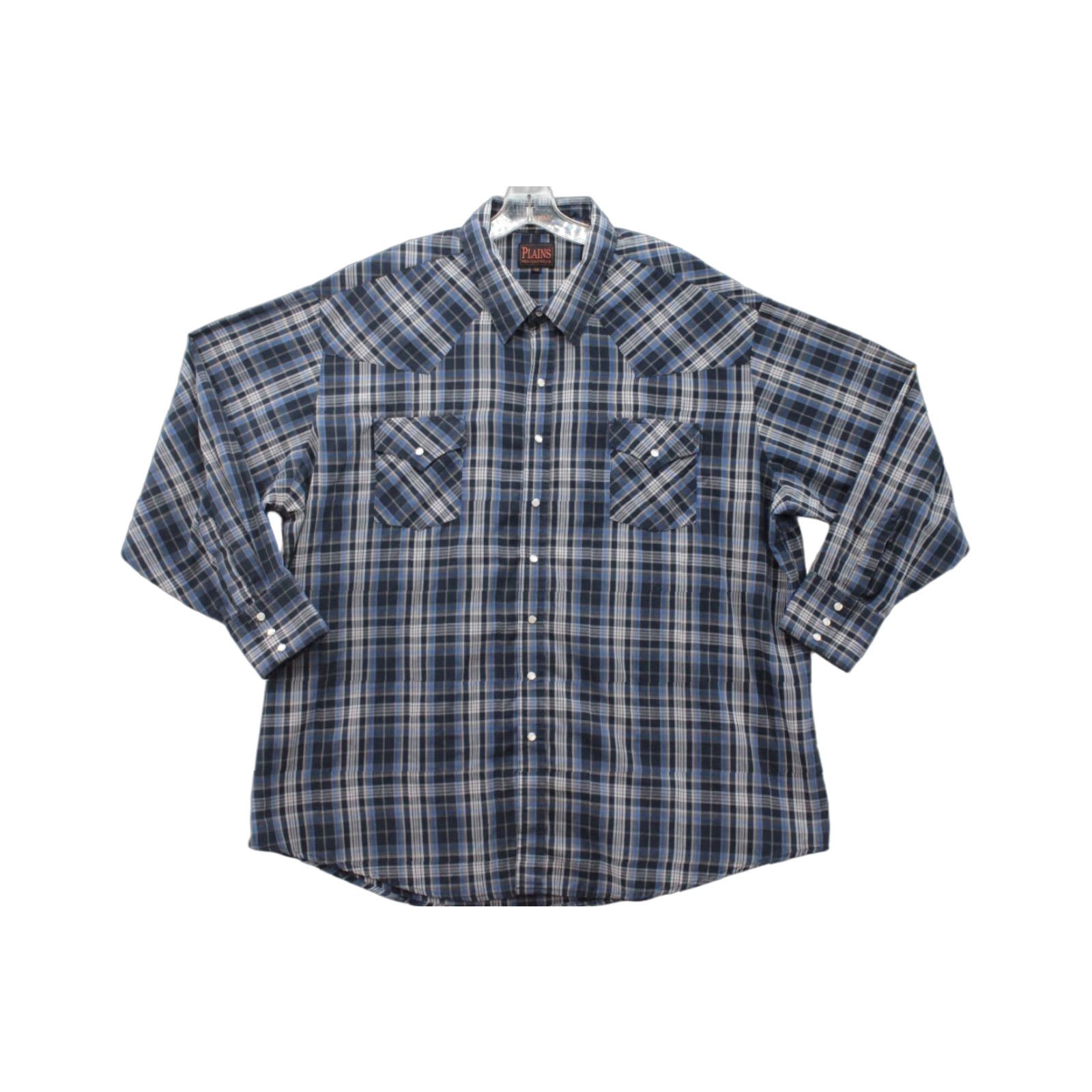 Vintage VINTAGE Plains Western Wear Pearl Snap Shirt Big Man 3X Blue Plaid Long Sleeve Men Size US XXL / EU 58 / 5 - 1 Thumbnail