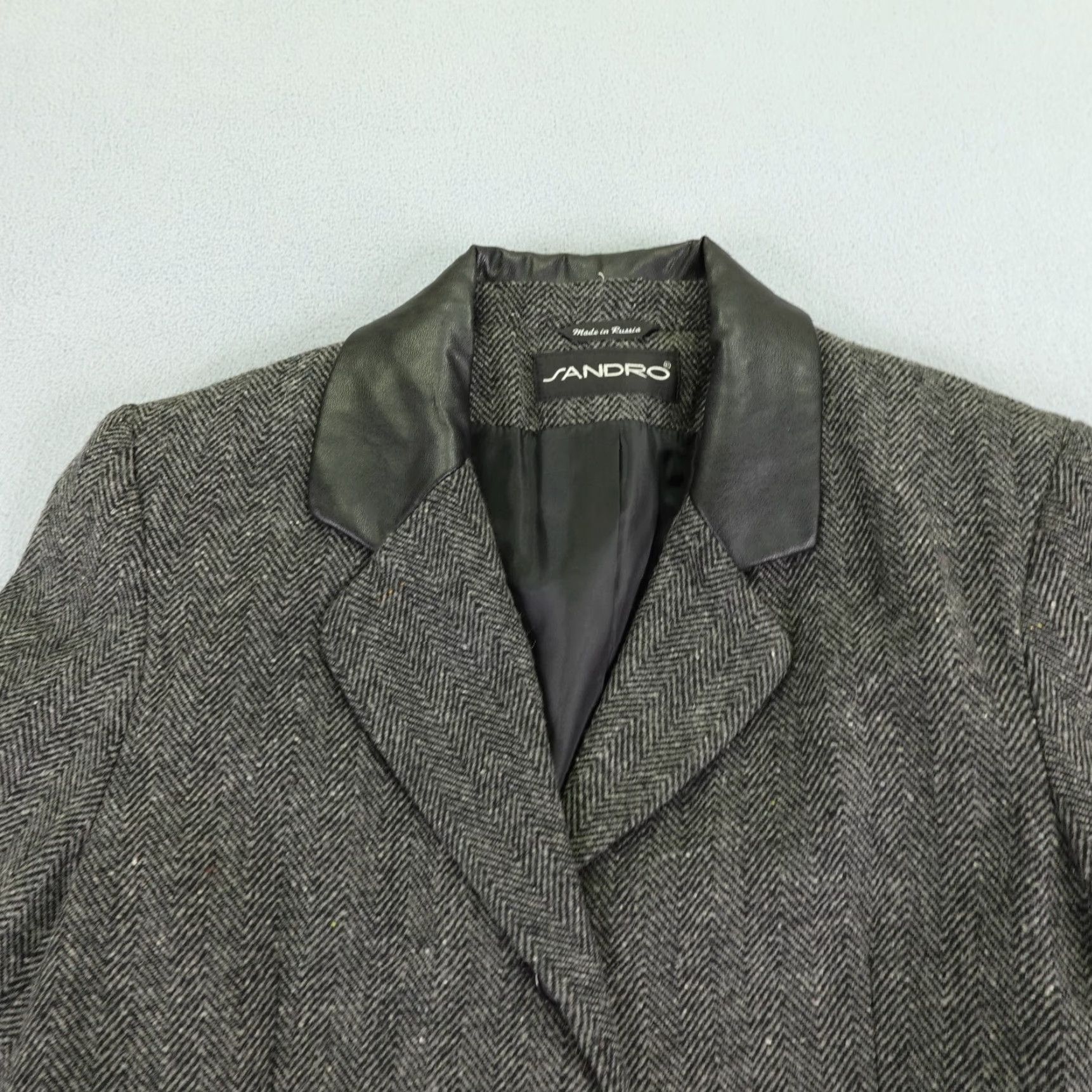 Sandro Sandro Jacket Blazer Womens 8 Gray Herringbone Wool Lined Button Up Overcoat Jacket Blazer Size M / US 6-8 / IT 42-44 - 2 Thumbnail