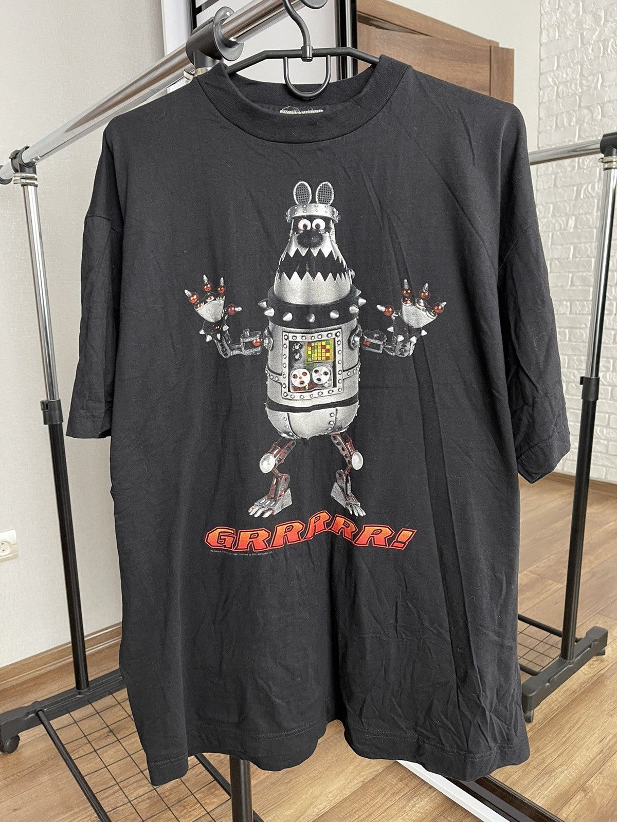 image of Movie x Vintage 1989 Wallace And Gromit Vintage Cyberdog T-Shirt Tee in Black, Men's (Size XL)