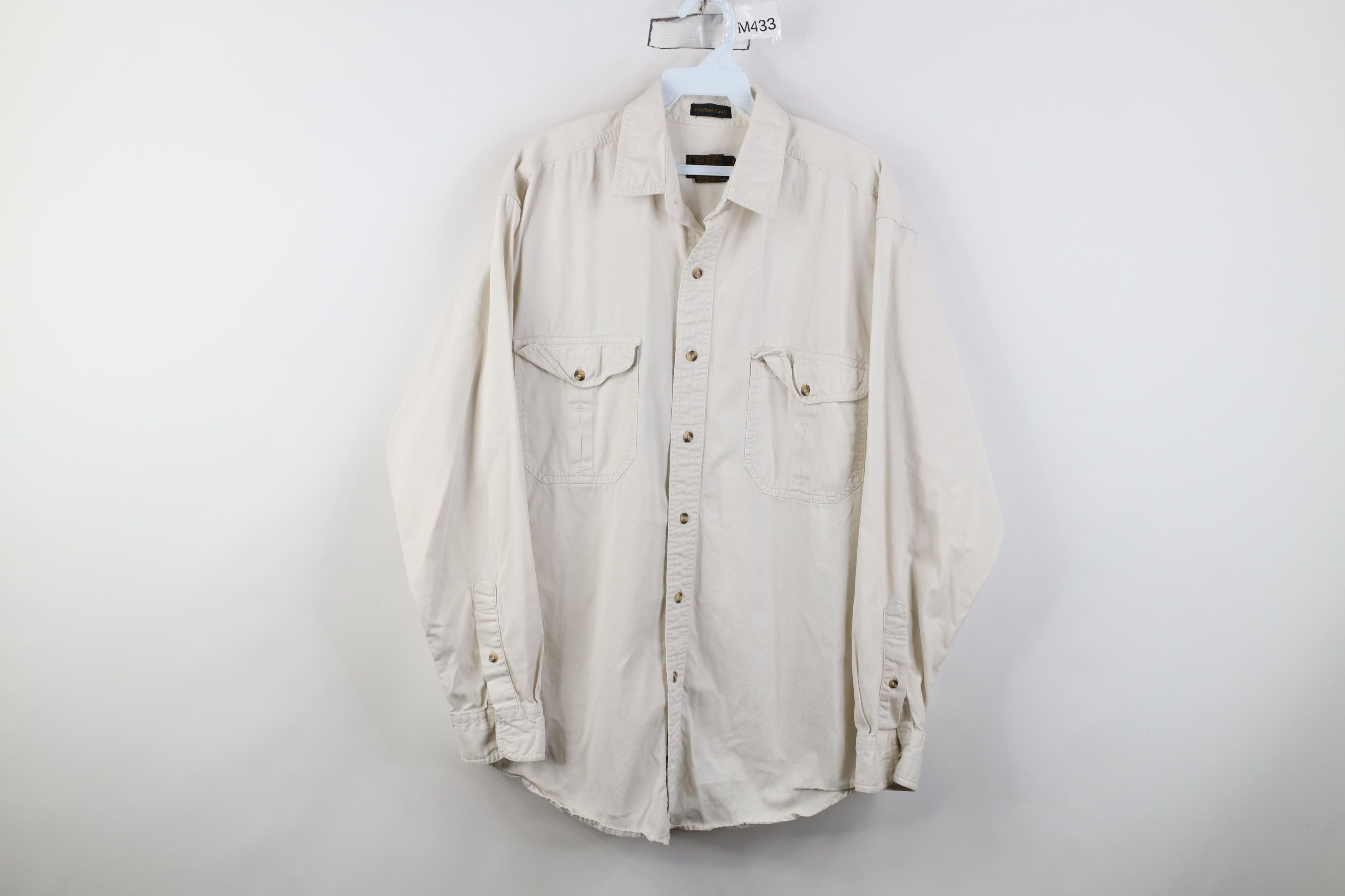 Eddie Bauer Vintage 90s Eddie Bauer Twill Collared Button Shirt Stone Size US M / EU 48-50 / 2 - 1 Thumbnail