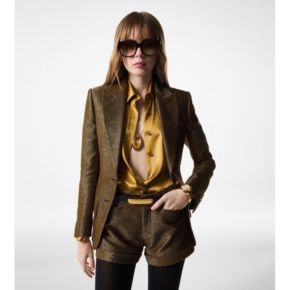 Tom Ford o1loc1c0226 GI2975 Boucle Single Breasted Jacket in Gold Size S / US 4 / IT 40 - 2 Thumbnail