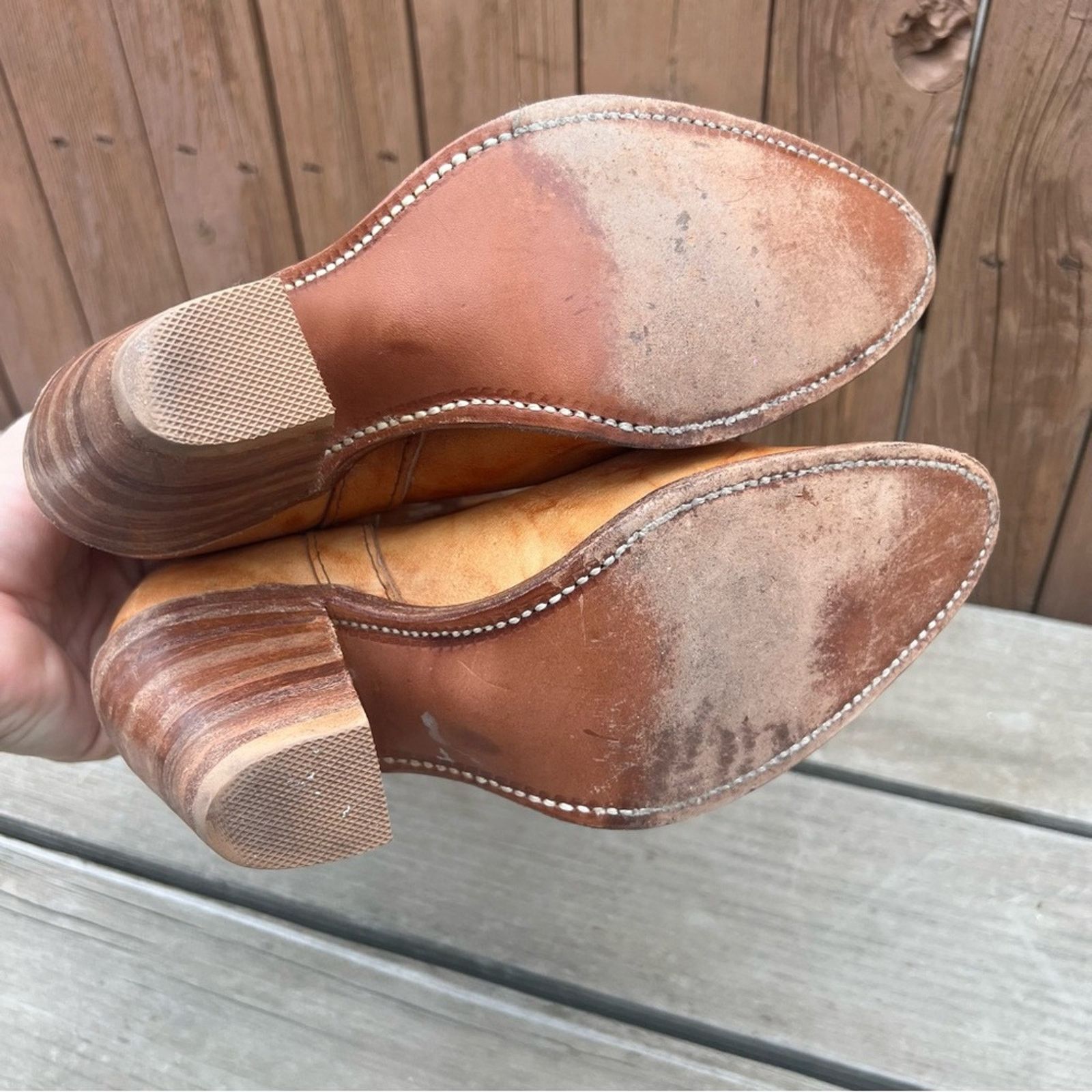 Vintage Miss Capezio Butterfly Boot stacked heel brindle tan leather Size US 7.5 / IT 37.5 - 8 Thumbnail
