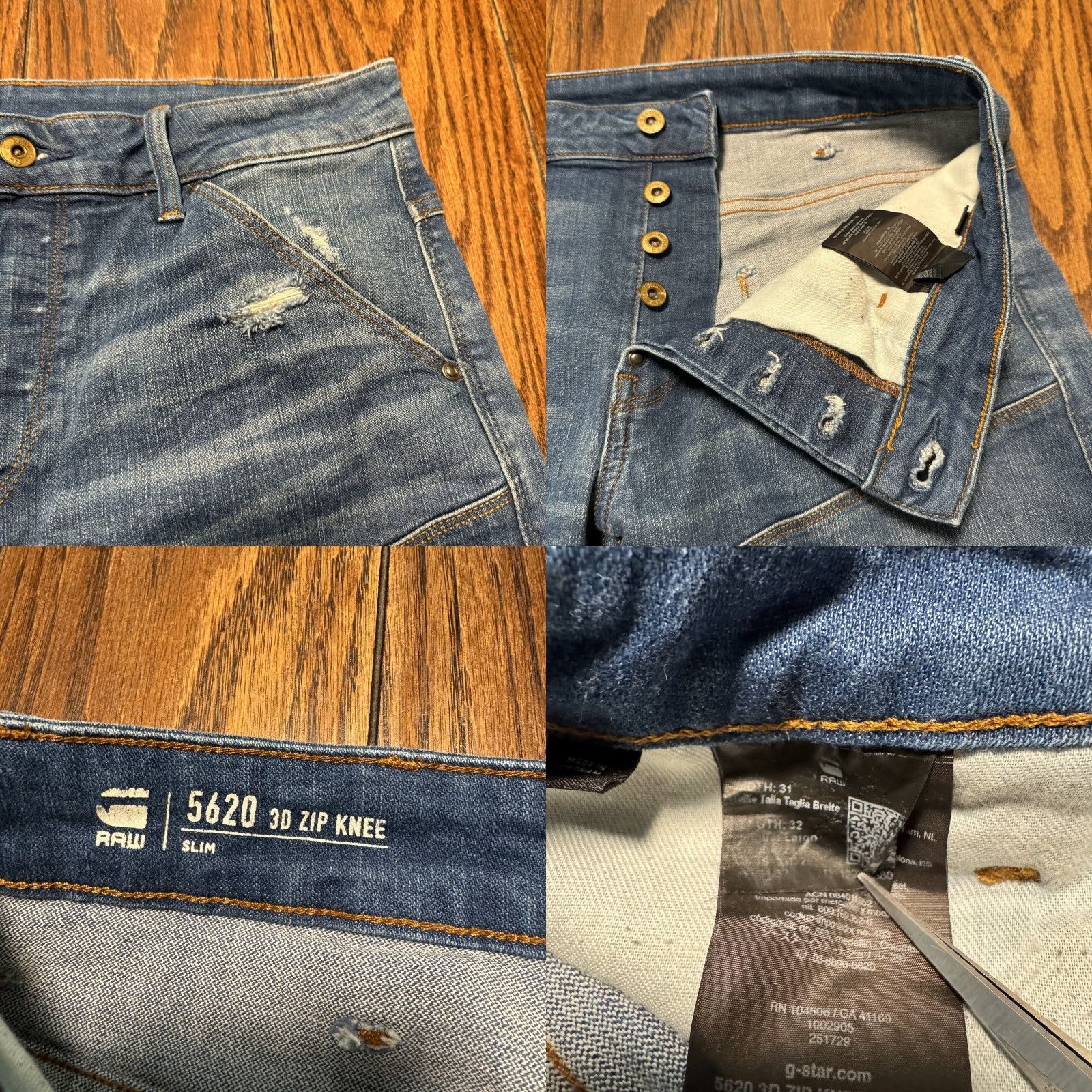 Vintage G Star Raw Jeans Mens 32x31 Blue 5620 3D Zip Knee Super Slim Denim Distressed Ripped Knee Slim Fit Zip Jeans Blue Mens Regular Size 32x31 US 31 Inseam Size US 31 - 8 Thumbnail
