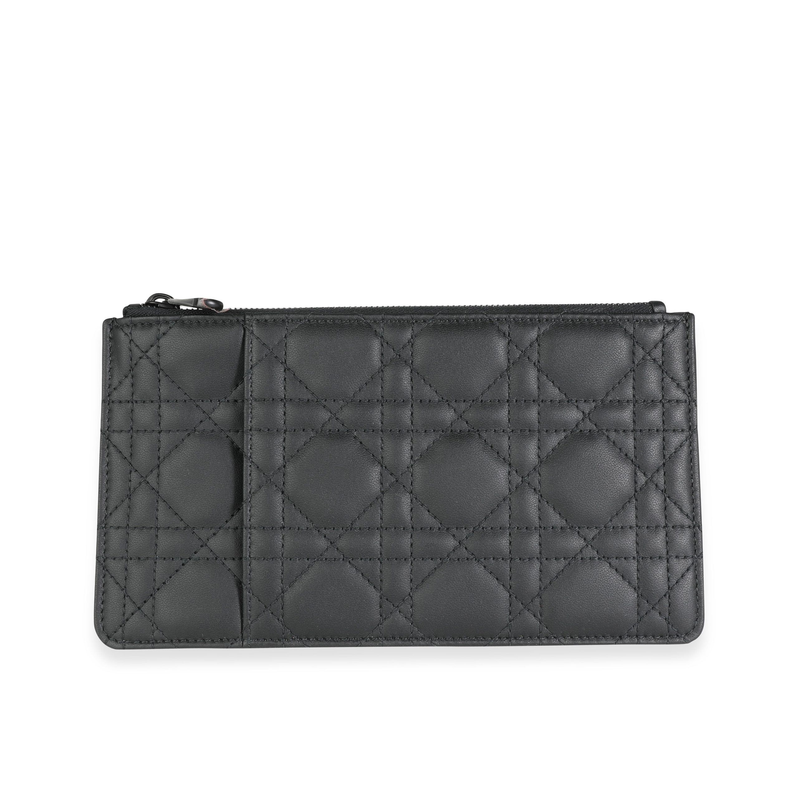 image of Dior Black Cannage Zipped Card Holder Wallet, Women's