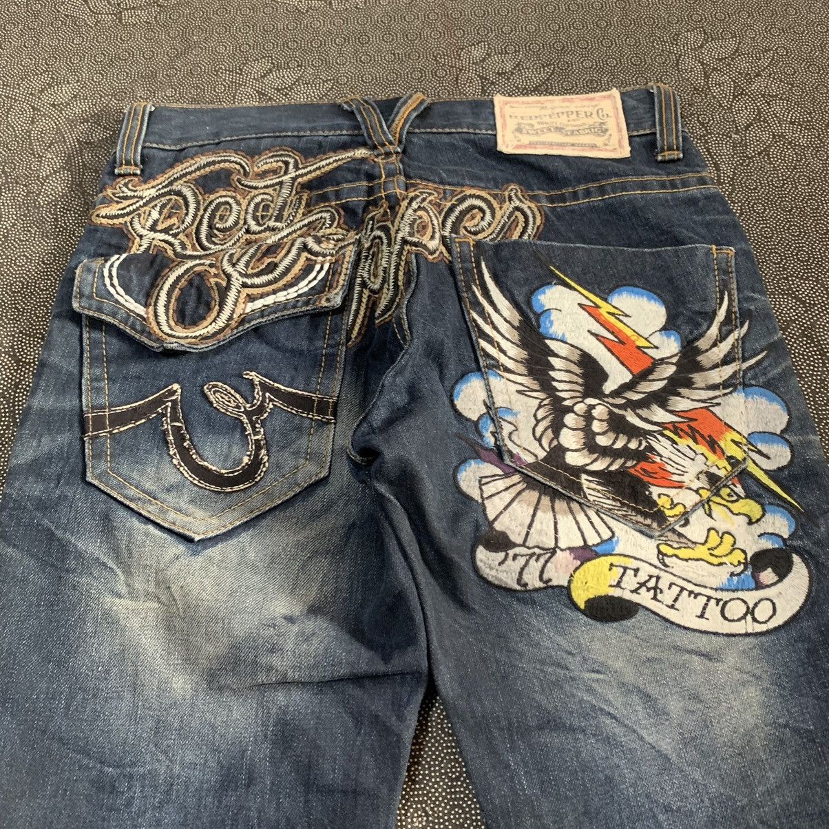 Ed Hardy Vintage Y2K Redpepper Eagle Thunder Embroidered Jeans Pants Size US 28 / EU 44 - 2 Thumbnail