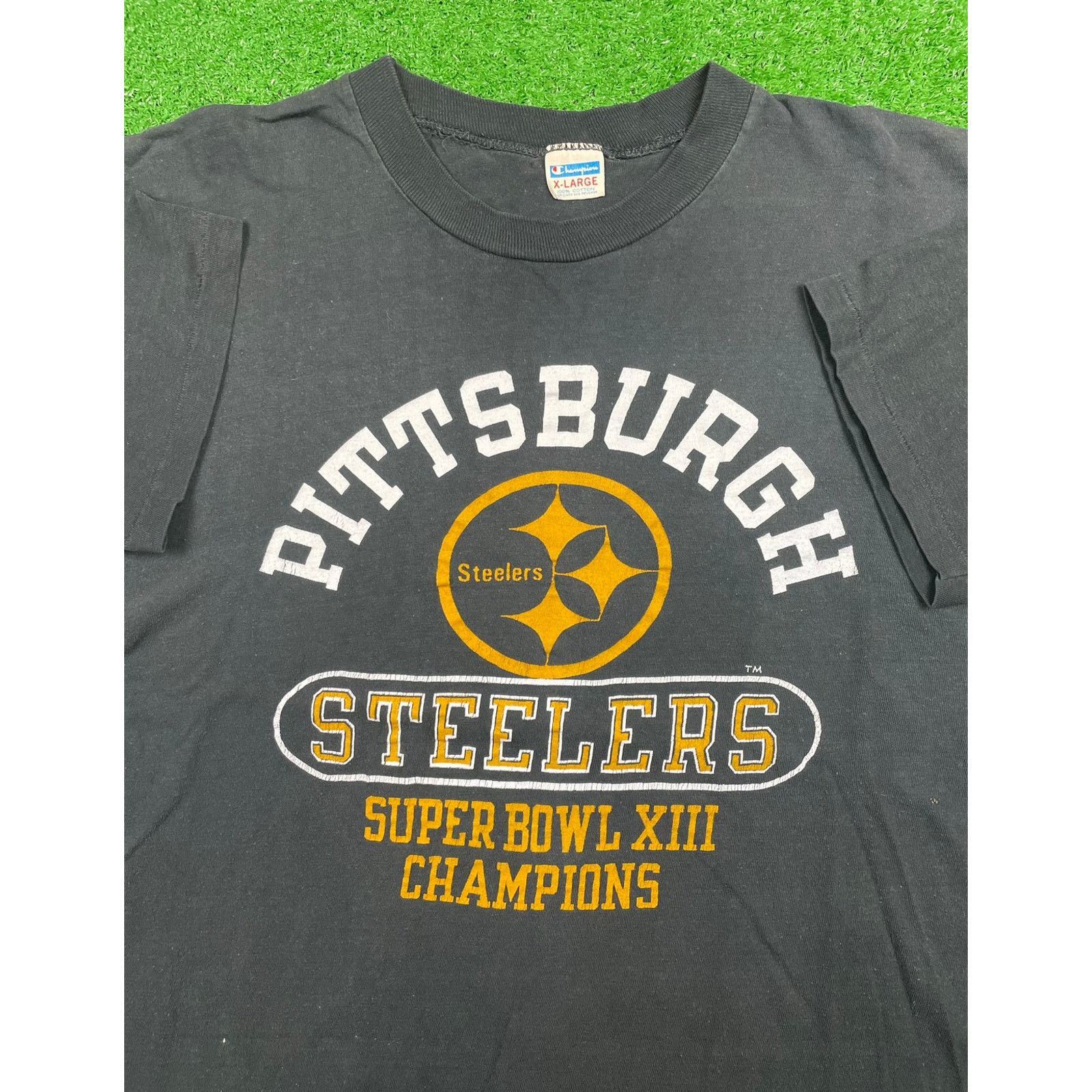 image of Vintage 70's Champion X Pittsburgh Steelers Shirt Usa Made in Black, Men's (Size XL)