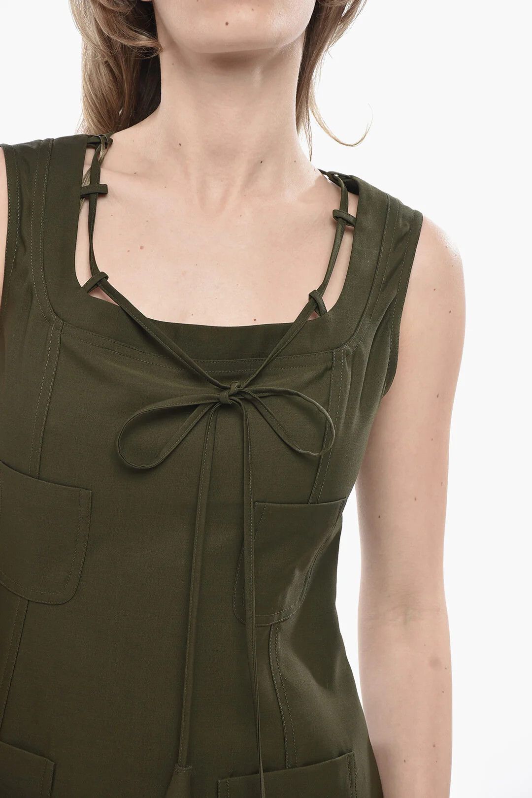 Gucci og1mm0326 Wool Sleeveless Dress in Military Green Size M / US 6-8 / IT 42-44 - 3 Thumbnail