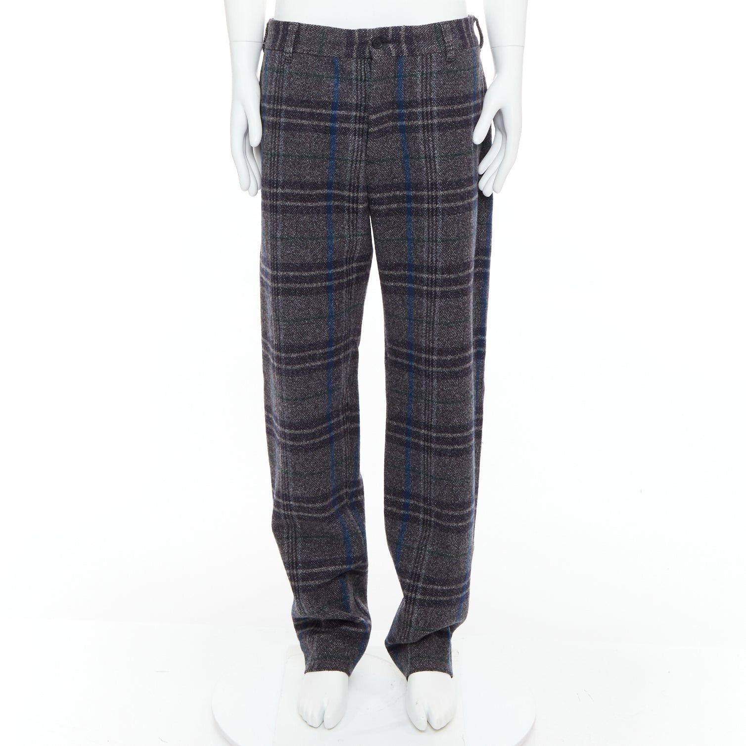 Yohji Yamamoto YOHJI YAMAMOTO grey blue 100% wool checkered wide tapered pants JP3 L Size US 29 - 1 Thumbnail