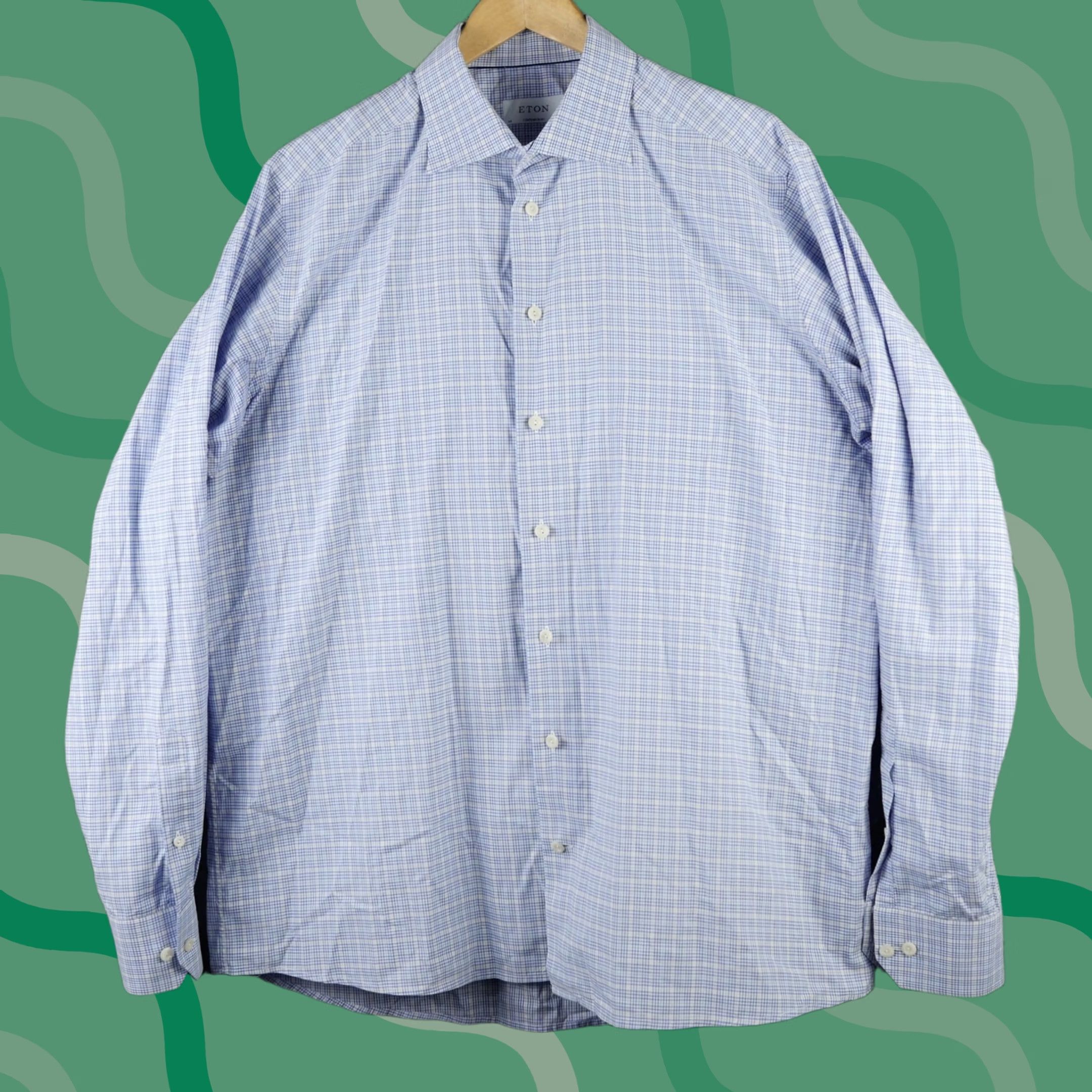 Eton Eton Dress Shirt Mens Blue White Check Contemporary Fit Button Up Cotton 17.5 44 Size 48R - 1 Thumbnail