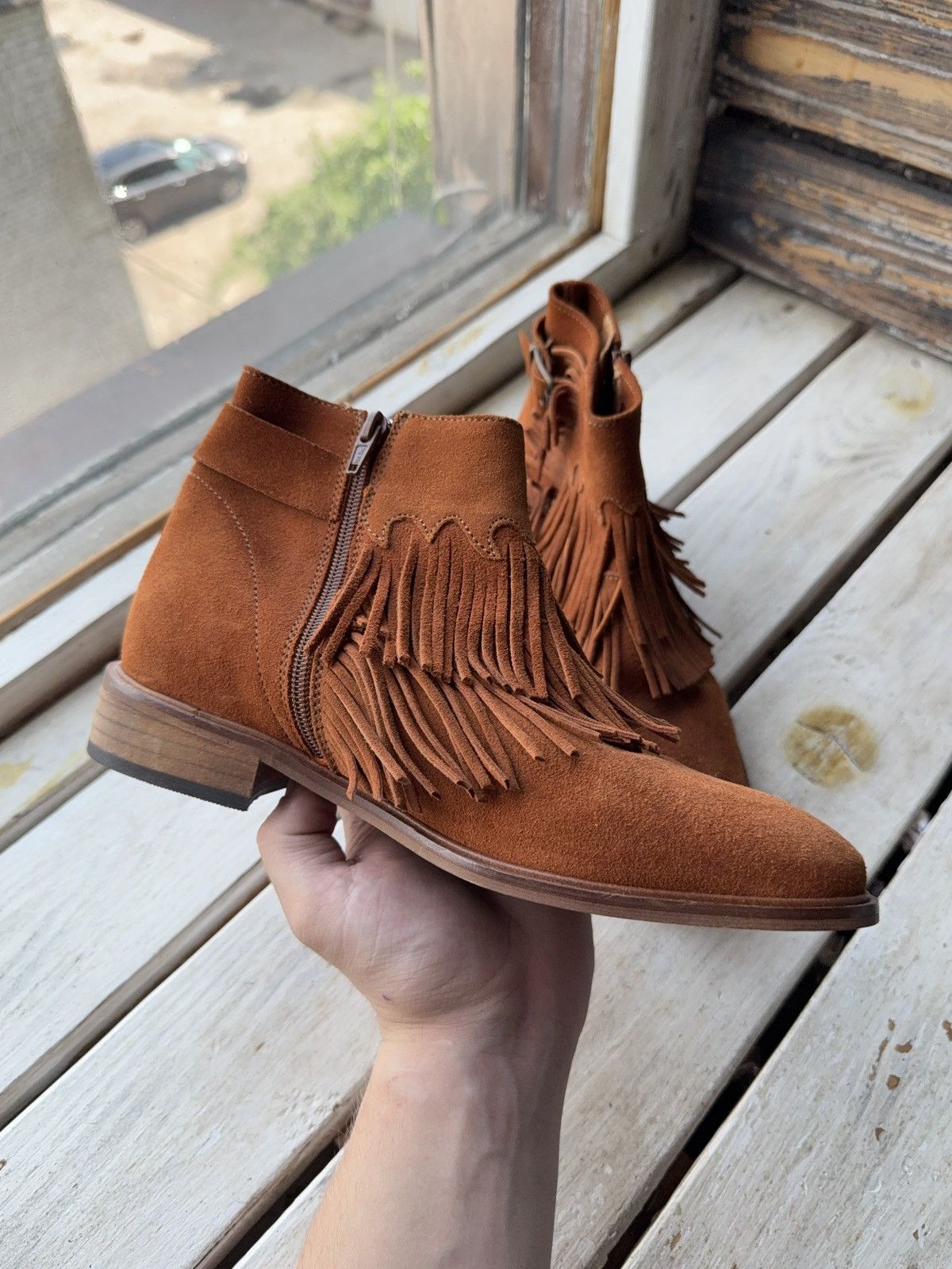 Made in Spain Suede Fringe Ankle Boots Western Cowgirl Style