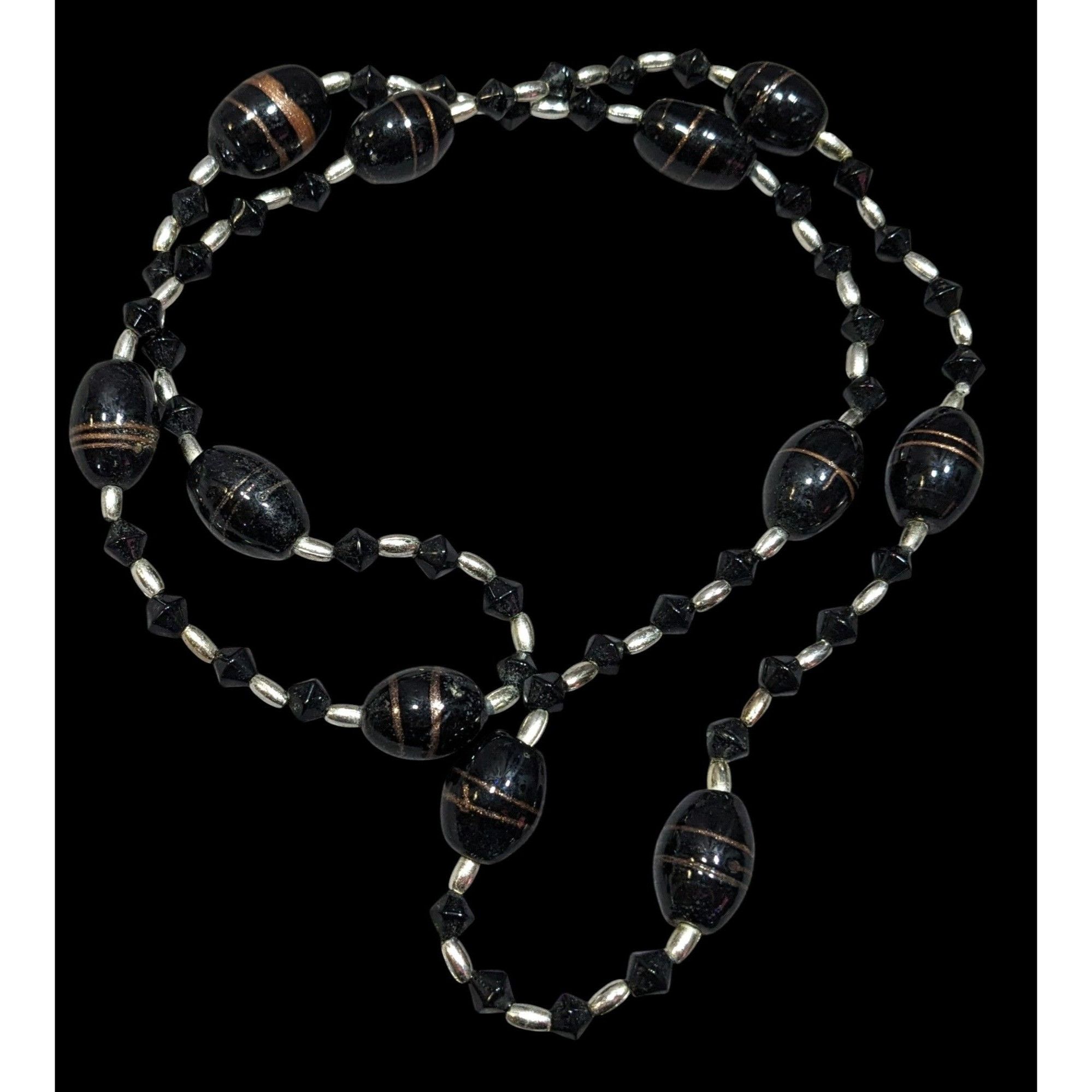 Other Gothic Black Glass And Silver Tone Beaded Necklace Size ONE SIZE - 1 Thumbnail