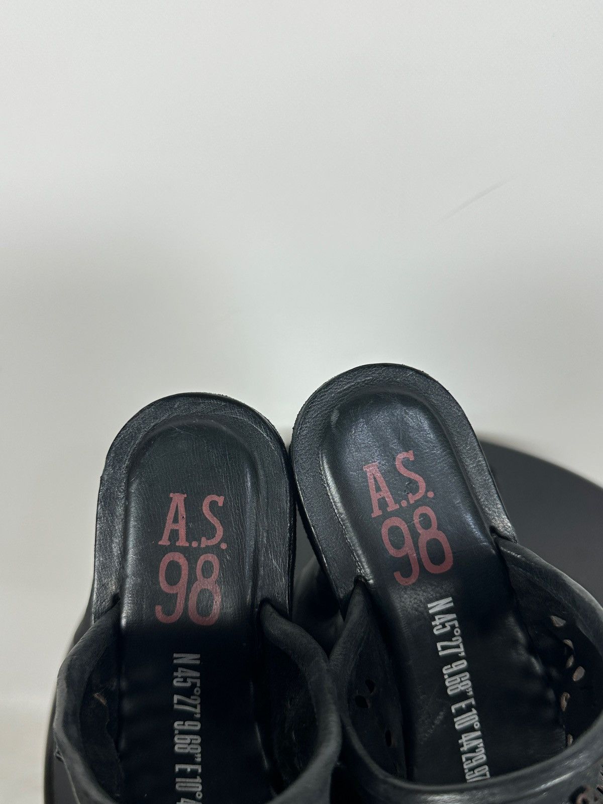 A.S.98 A.S.98 Black Perforated Leather Platform Slide Mules Sandals Size US 7 / IT 37 - 22 Thumbnail