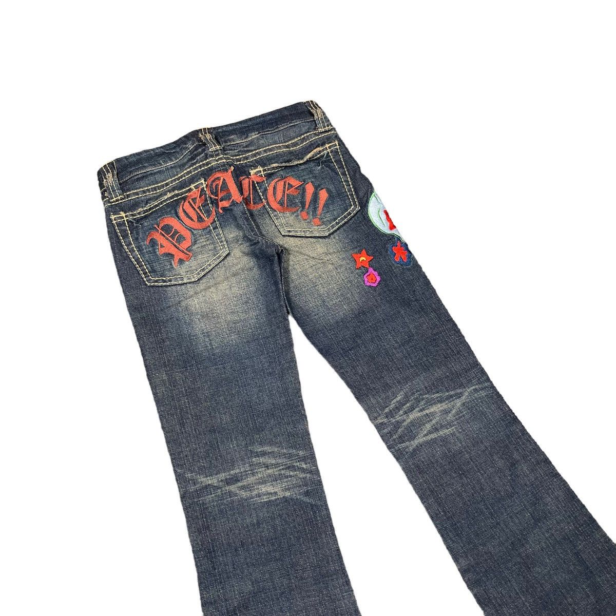 Hysteric Glamour × If Six Was Nine × Tornado Mart Peace Flare Skull Punk Embroidered Y2K Washed Denim Size 28" / US 6 / IT 42 - 8 Thumbnail