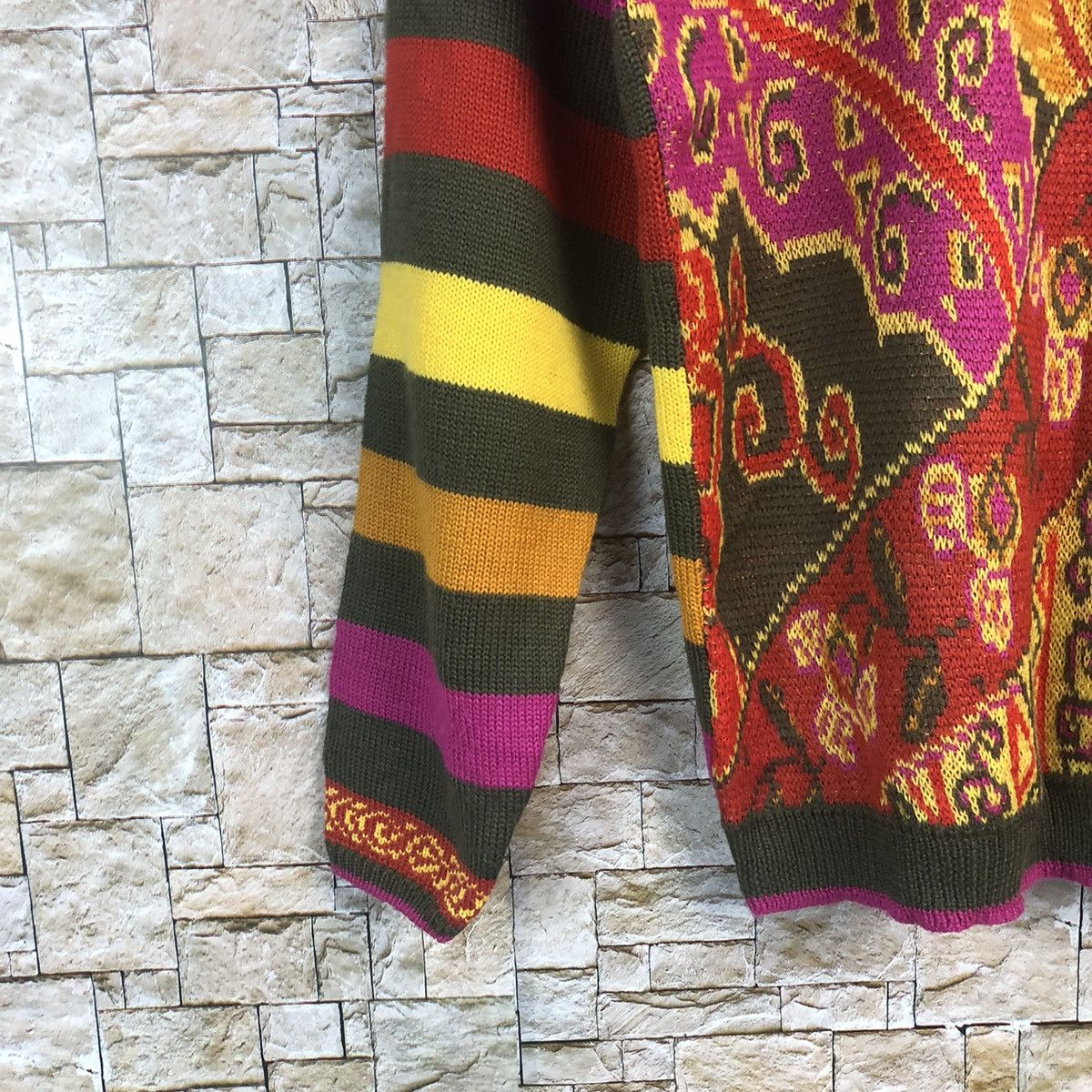 Vintage Laso Red art stripe vintage colourfull Knitwear #A165 Size M / US 6-8 / IT 42-44 - 7 Thumbnail