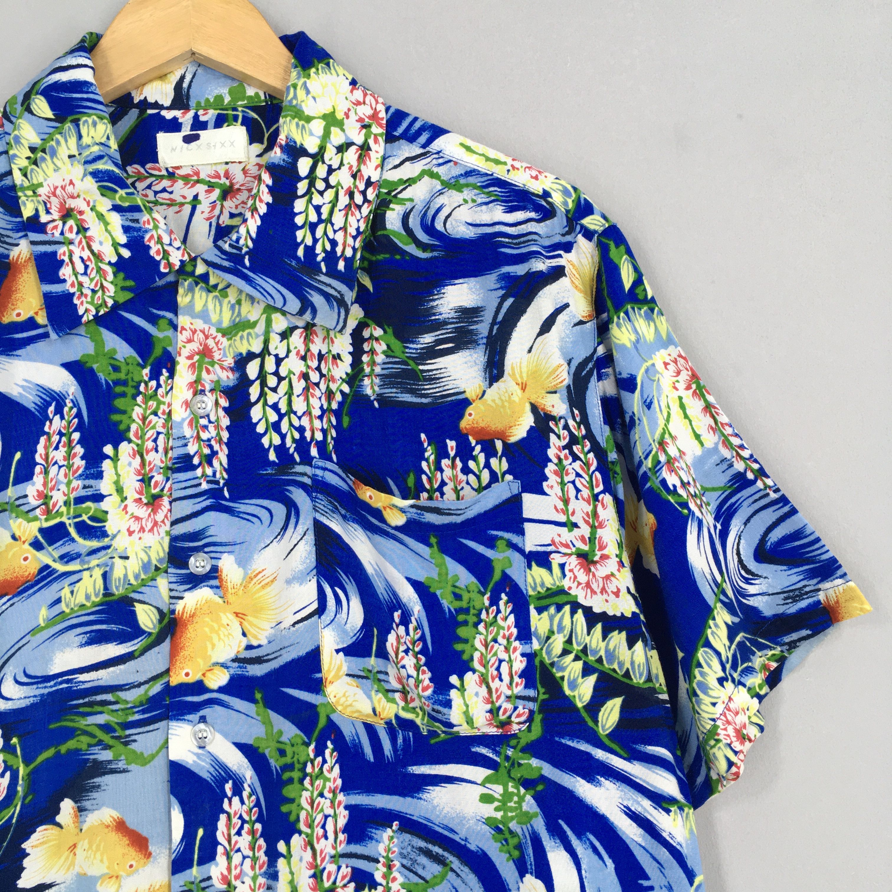 Japanese Brand Vintage Hawaiian Patina Japanese Gold Fish Rayon Blue Shirt Size US M / EU 48-50 / 2 - 2 Thumbnail