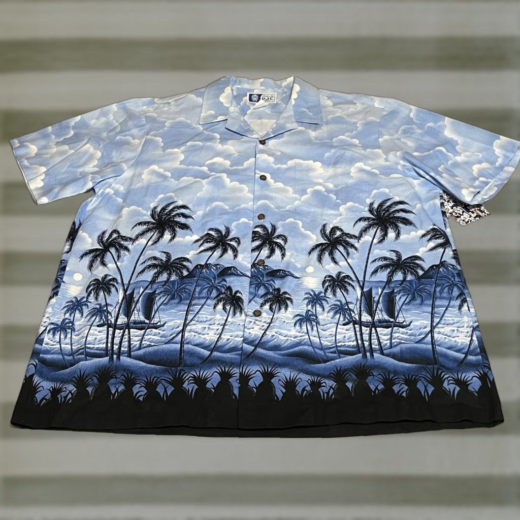 Vintage RJC Hawaiian Shirt Short Sleeve Button-Up XL Blue NWT Beach Palm Trees Size US XL / EU 56 / 4 - 1 Thumbnail