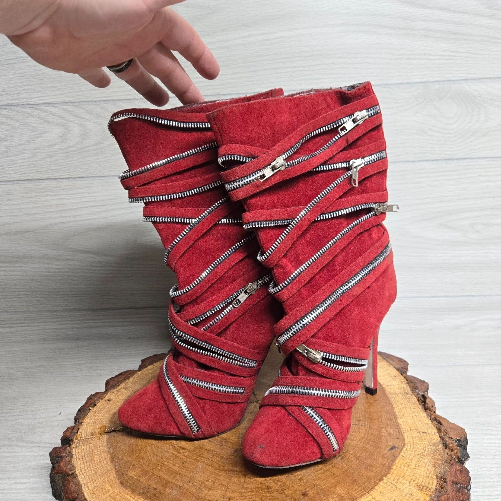 Vintage VINTAGE Hypnotic Red High Heel Ankle Boots with Zipper Accents Adult Women's Size 6.5 Stiletto 2000s, 2010s, 2020s Size US 6.5 / IT 36.5 - 2 Thumbnail