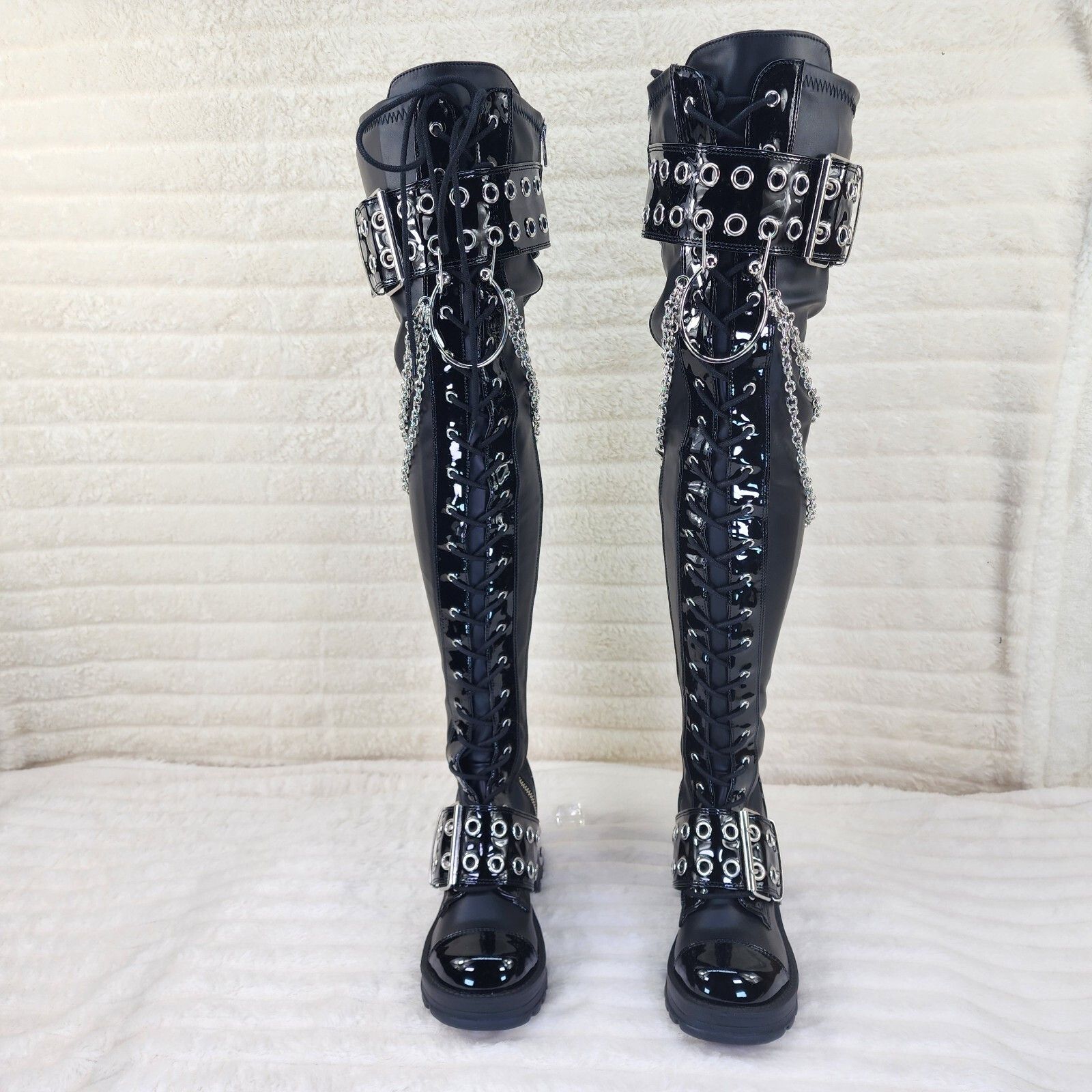 Other Bratty 304 Zipper Strap Buckle Biker Goth Punk Lace Up Thigh Size US 9 / IT 39 - 1 Thumbnail