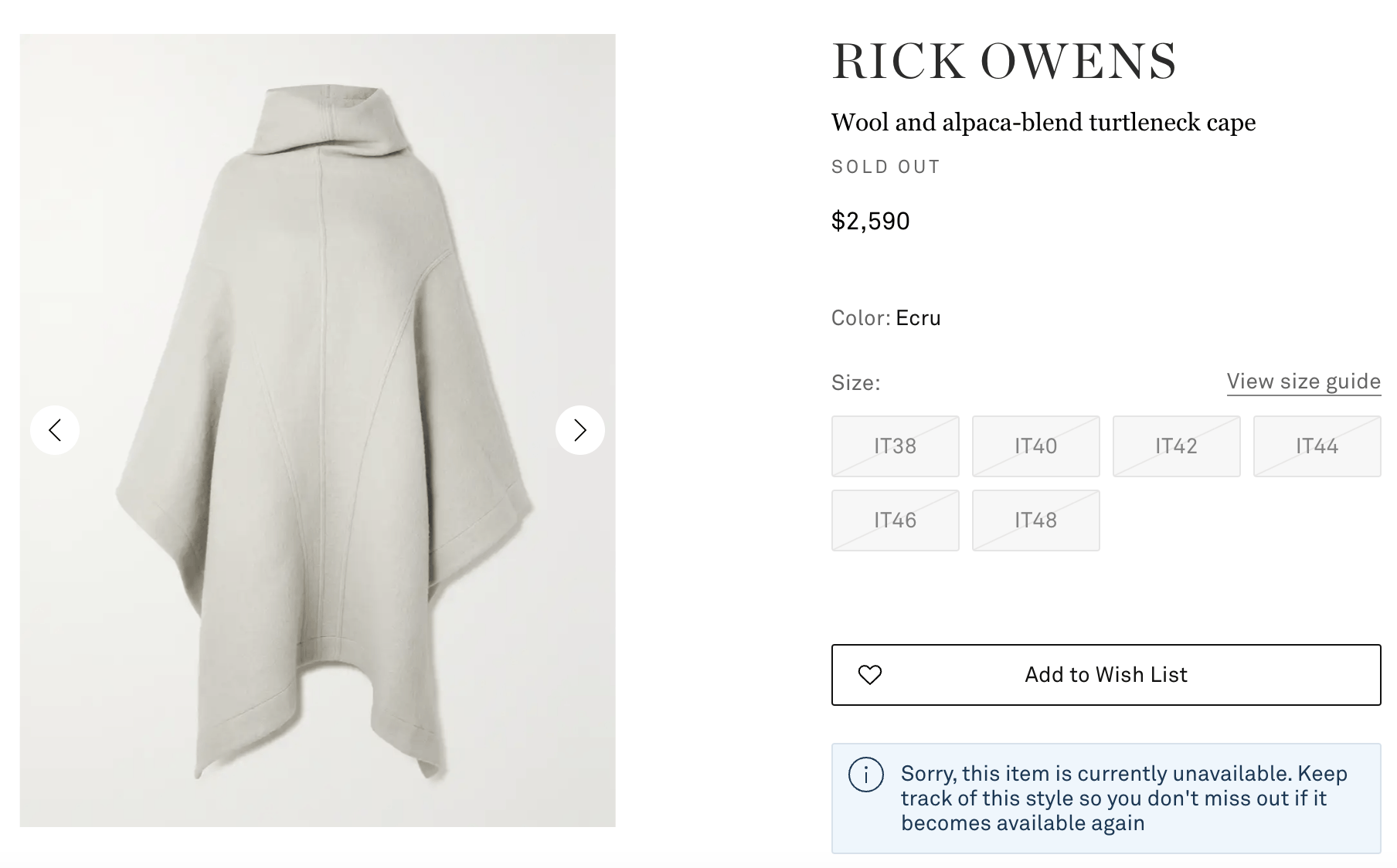 Rick Owens *NEW* ALPACA/WOOL COWL NECK PONCHO COAT $2,590 38IT Size XS / US 0-2 / IT 36-38 - 7 Thumbnail