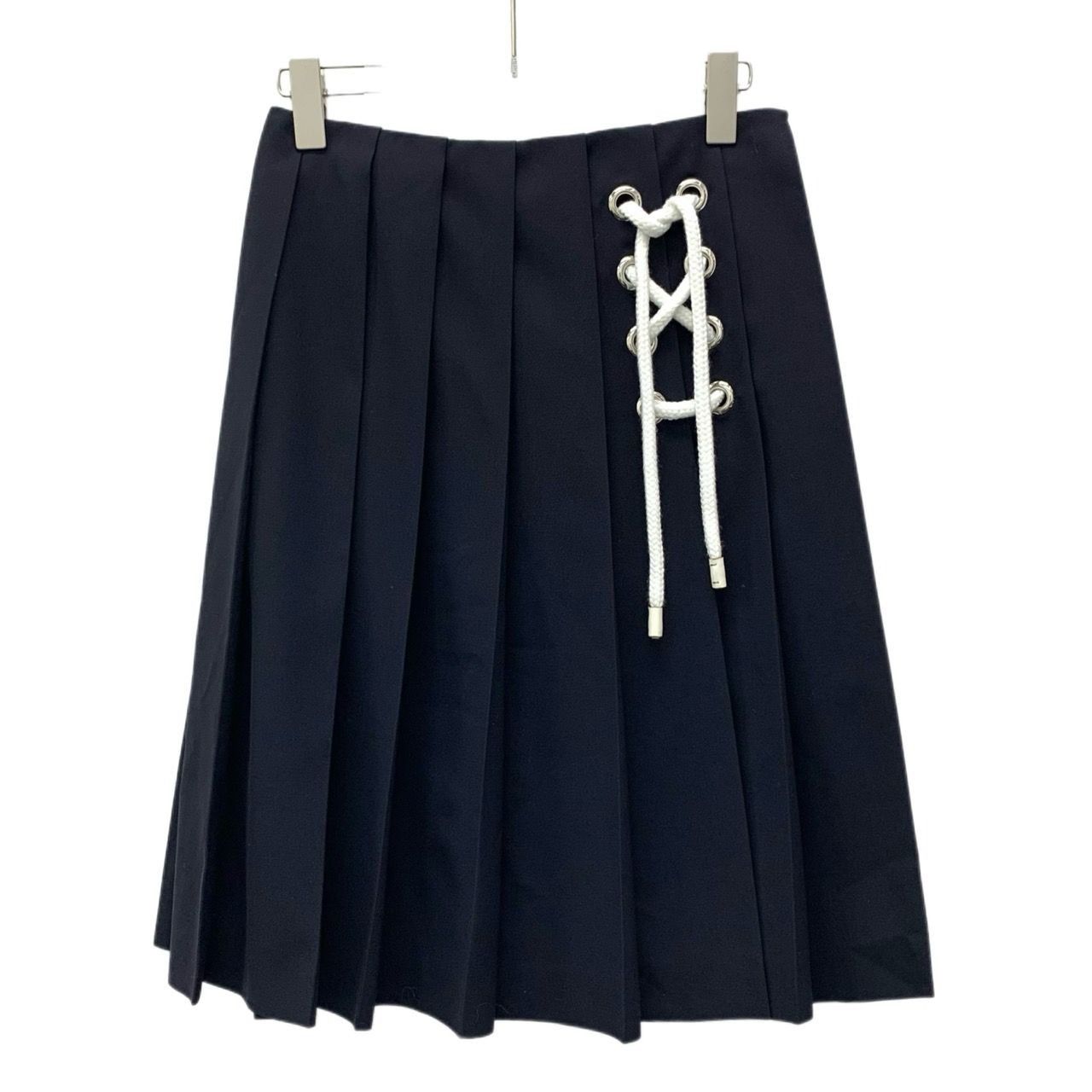 Prada Prada Womens Deep Blue Wool Pleated Skirt With Lace-Up Detai Size 36" / US 14 / IT 50 - 1 Thumbnail