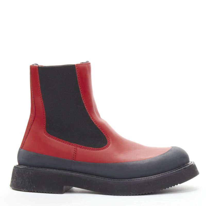 Celine OLD CELINE Phoebe Philo Country red leather black rubber chunky ankle boot EU37 Size US 7 / IT 37 - 1 Thumbnail