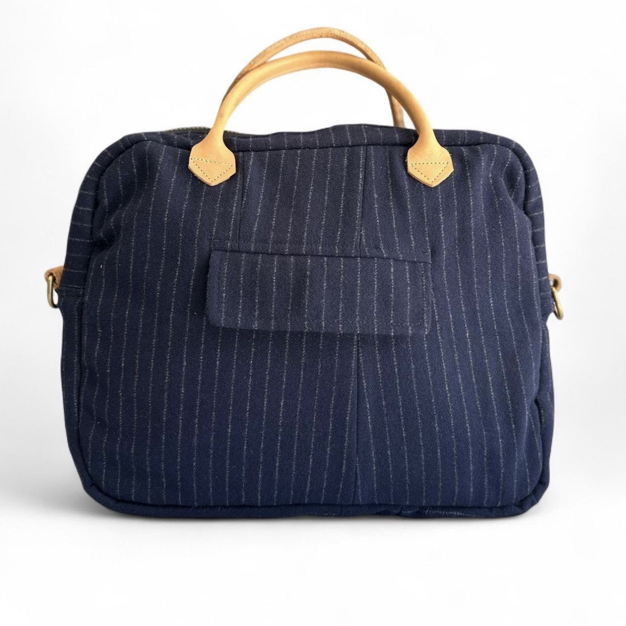 Other Artisanal Handmade Wool Navy Pinstriped Laptop Briefcase- OS Size ONE SIZE - 2 Thumbnail