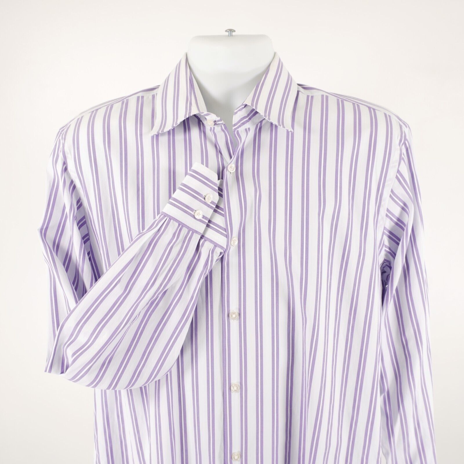 Hugo Boss Boss Hugo Boss White Purple Striped 16.5 34/35 Collared Dres Size US L / EU 52-54 / 3 - 1 Thumbnail