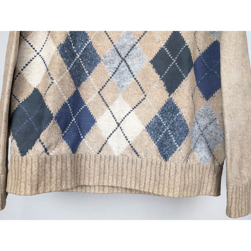 Bottega Veneta o1rshd1 Argyle Printed Leather Sweater in Camel/Grey/Blue Size US M / EU 48-50 / 2 - 6 Thumbnail