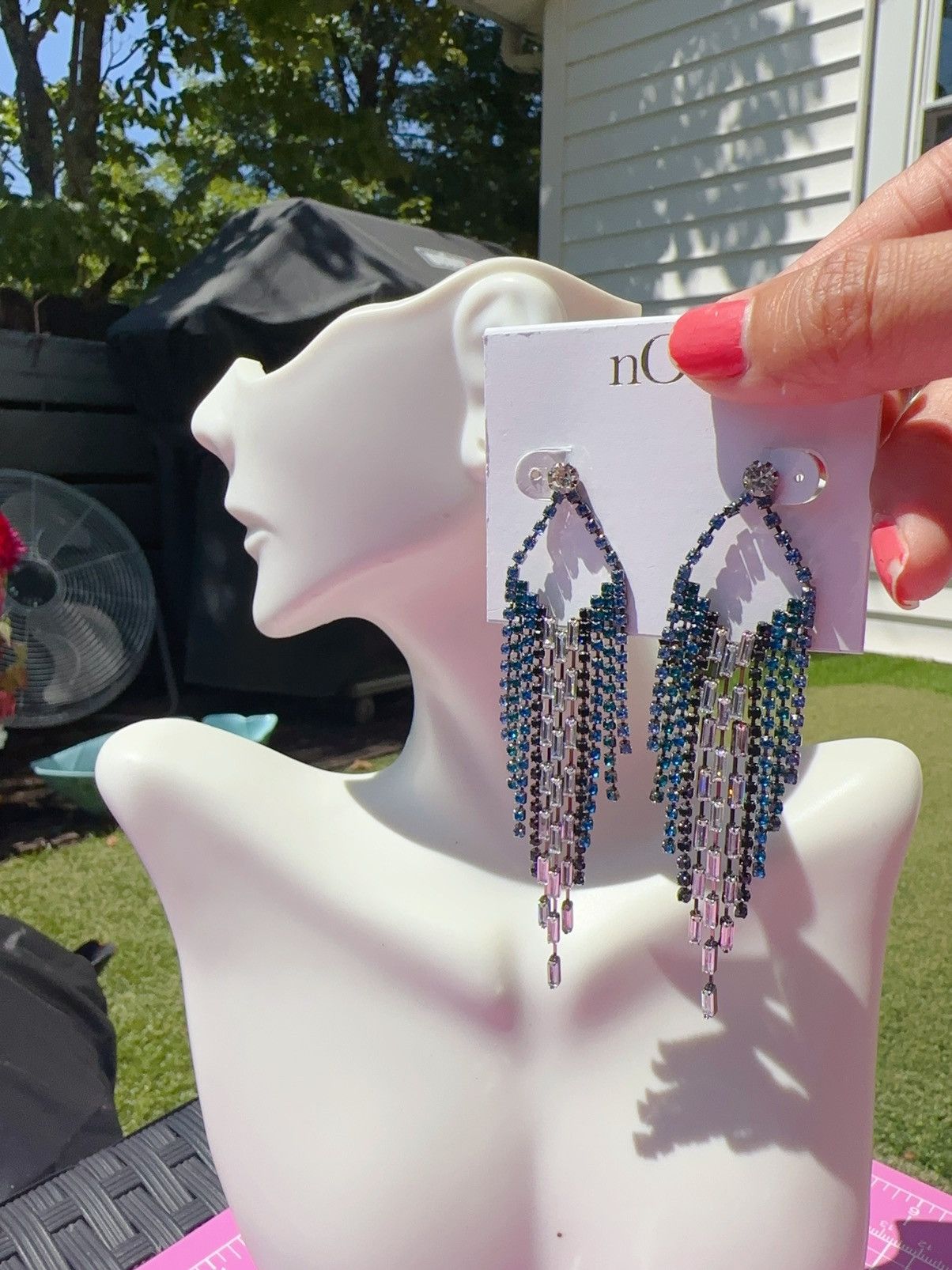 Designer Noir crystal beads tassels white 4 blue colors black tone Size ONE SIZE - 2 Thumbnail