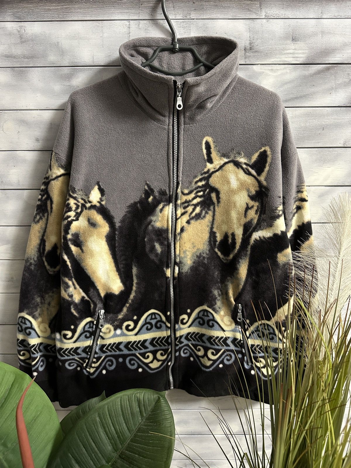 Rare Vintage Fleece Jacket Horses Pitdoor style