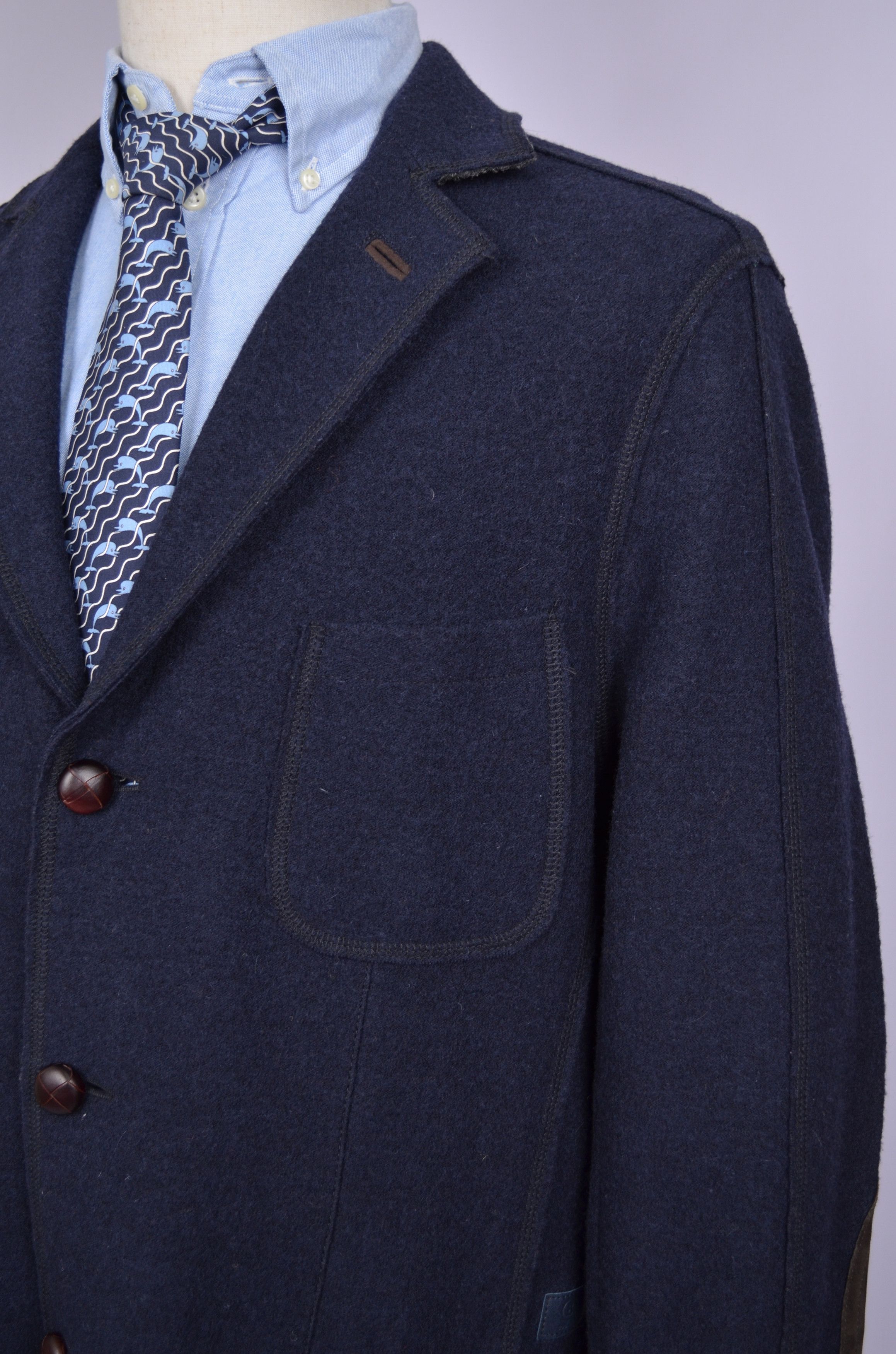 Bogner × Designer Bogner 100% Wool Navy Unlined Knit Blazer Jacket Size US42 Size 42R - 6 Thumbnail