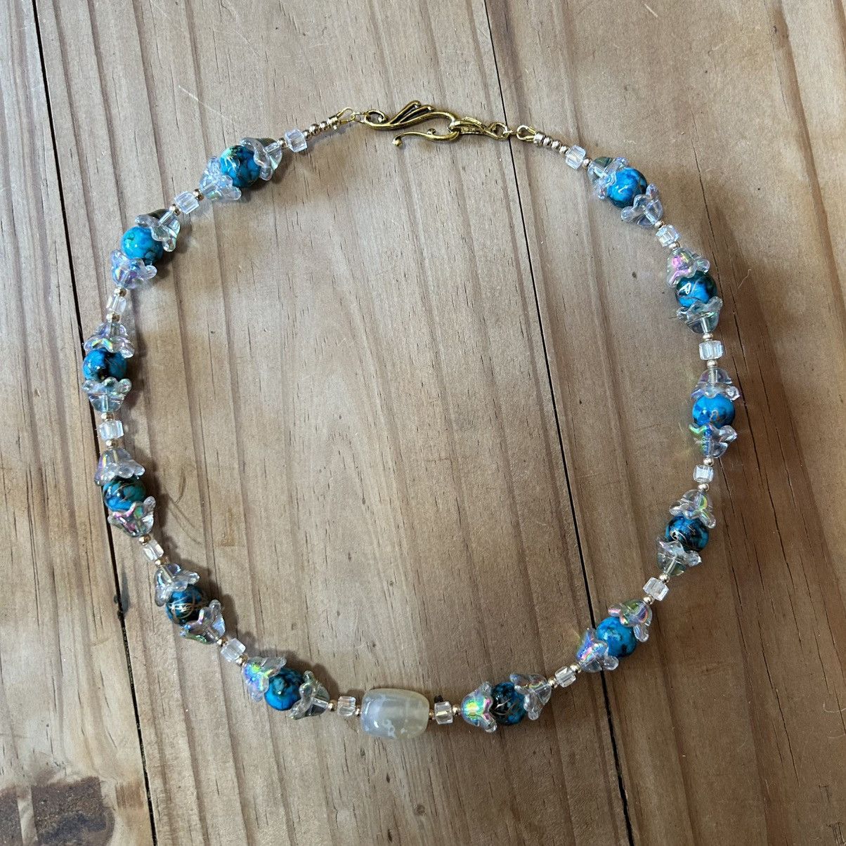 Handmade Handcrafted blue tone art glass bead crystal necklace Size ONE SIZE - 5 Thumbnail