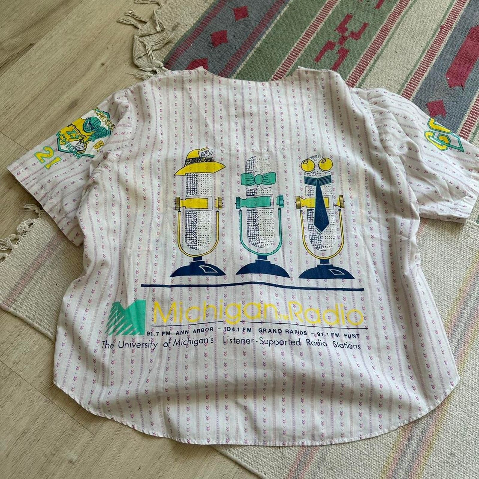 Vintage Rare Vintage 80s UofM Michigan Lacrosse Stripped Top Jersey Size US L / EU 52-54 / 3 - 8 Thumbnail