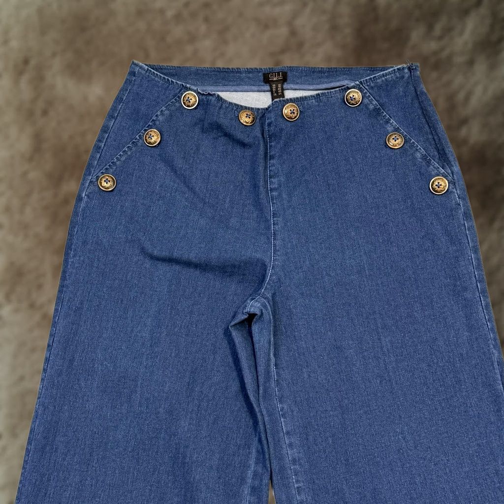 Vintage G.I.L.I. Jeans Womens 10 Blue High Rise Wide Leg Sailor Button Stretch Denim Jeans Size 32" / US 10 / IT 46 - 1 Thumbnail