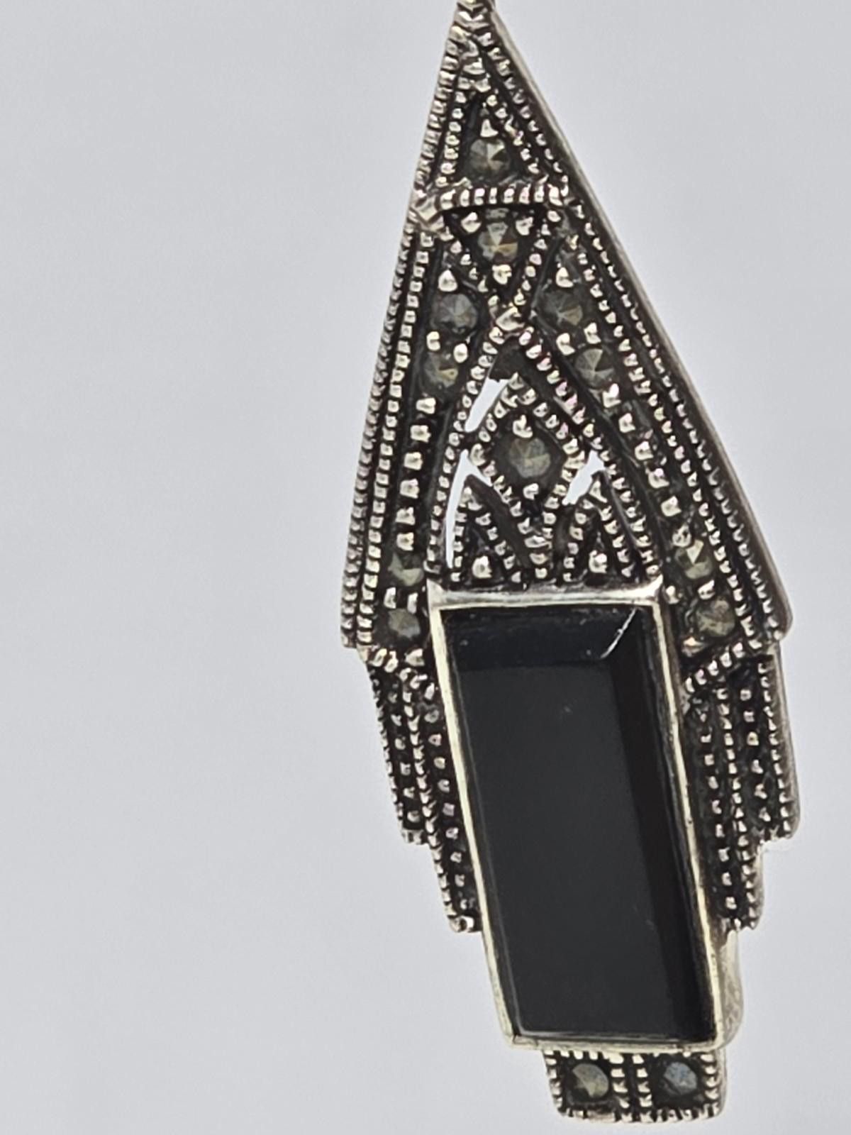 The Unbranded Brand 925 Thai Marcasite Onyx Drop Earrings Art Deco Size ONE SIZE - 2 Thumbnail