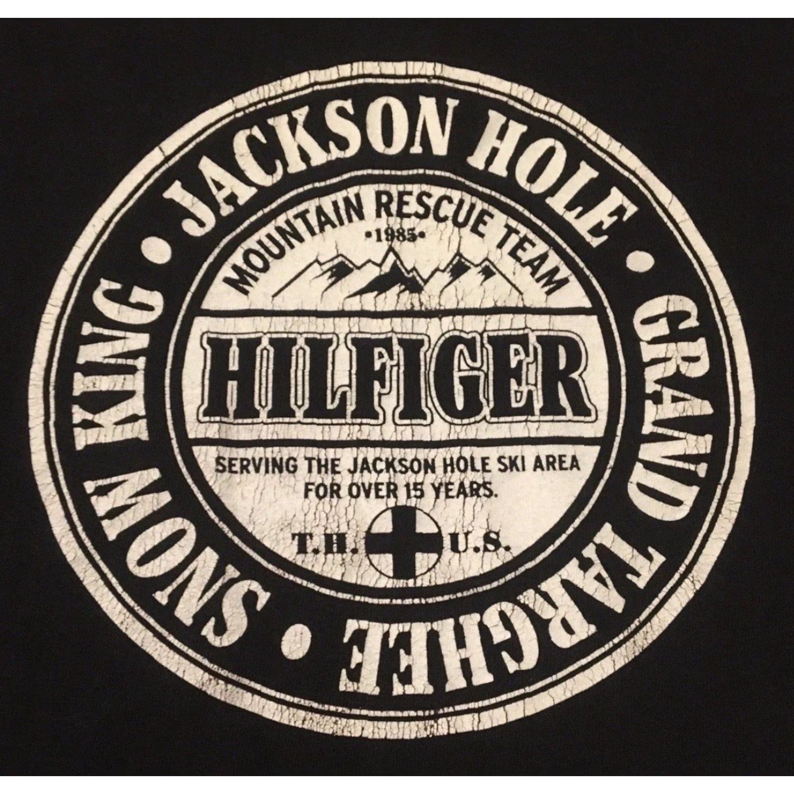 Tommy Hilfiger VINTAGE Tommy Hilfiger Jackson Hole Rescue Team Faded Shirt L Black 90s Grunge Ski Patrol Mens Shirt Size US L / EU 52-54 / 3 - 3 Thumbnail