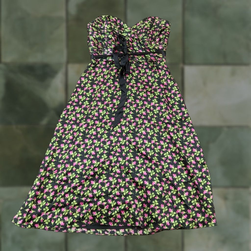 Betsey Johnson Floral Mini Dress Womens Size 8 Black Strapless Belted Fit &  Flare Casual Party - www.benaras.co