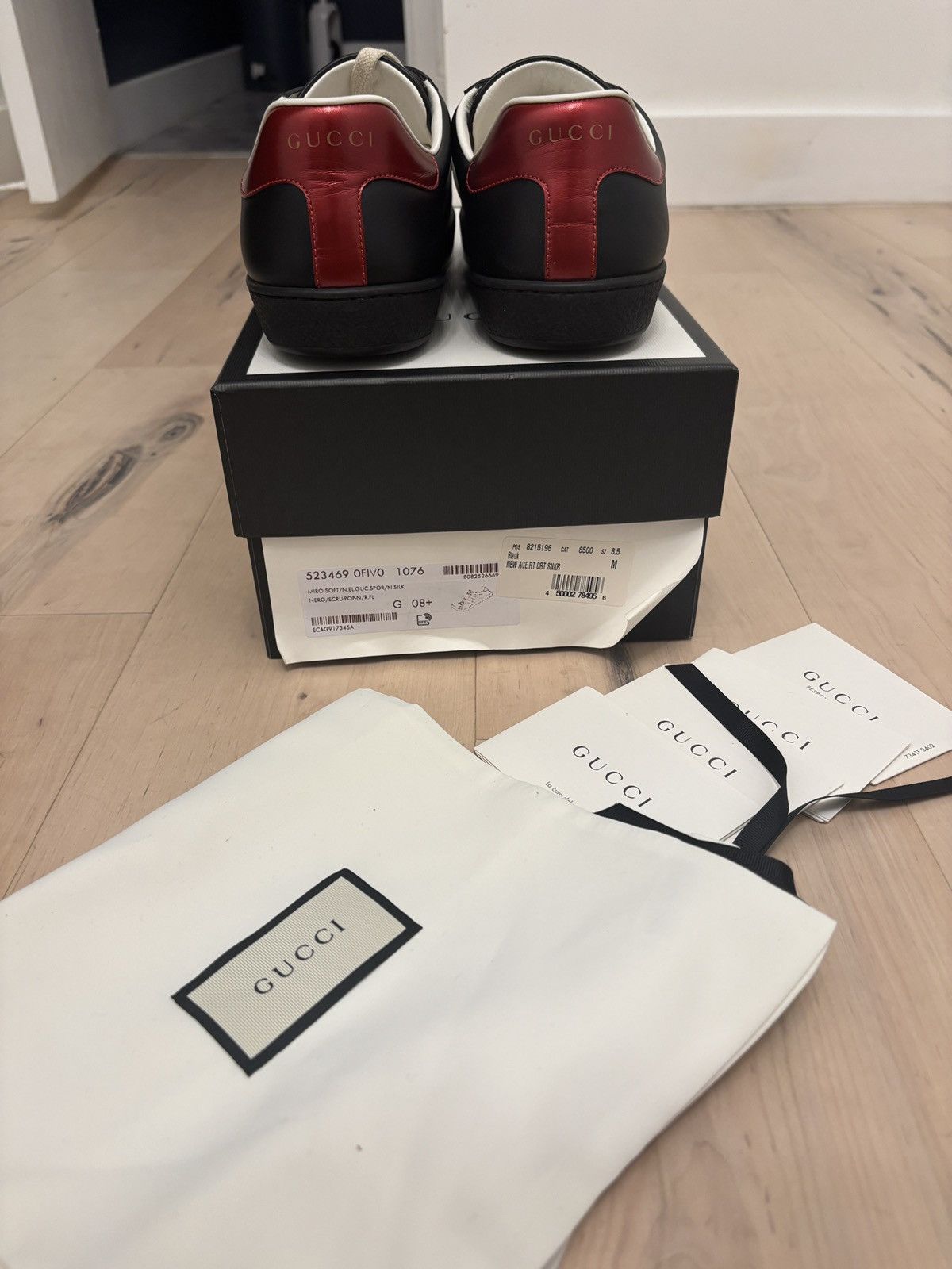 Gucci Gucci Ace Stripe Leather ‘Black’ Size US 8.5 / IT 38.5 - 12 Thumbnail