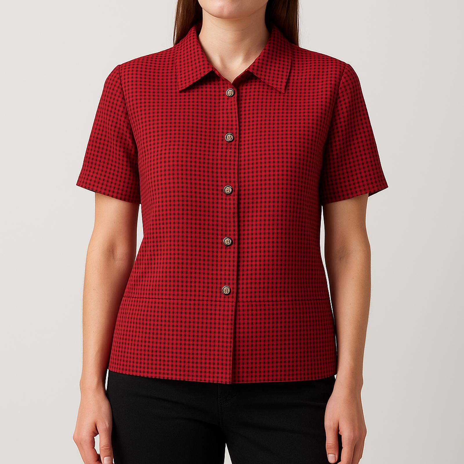 Other Coco Blanco Vintage Red & Black Checkered Shirt Womens 8 Size M / US 6-8 / IT 42-44 - 2 Thumbnail