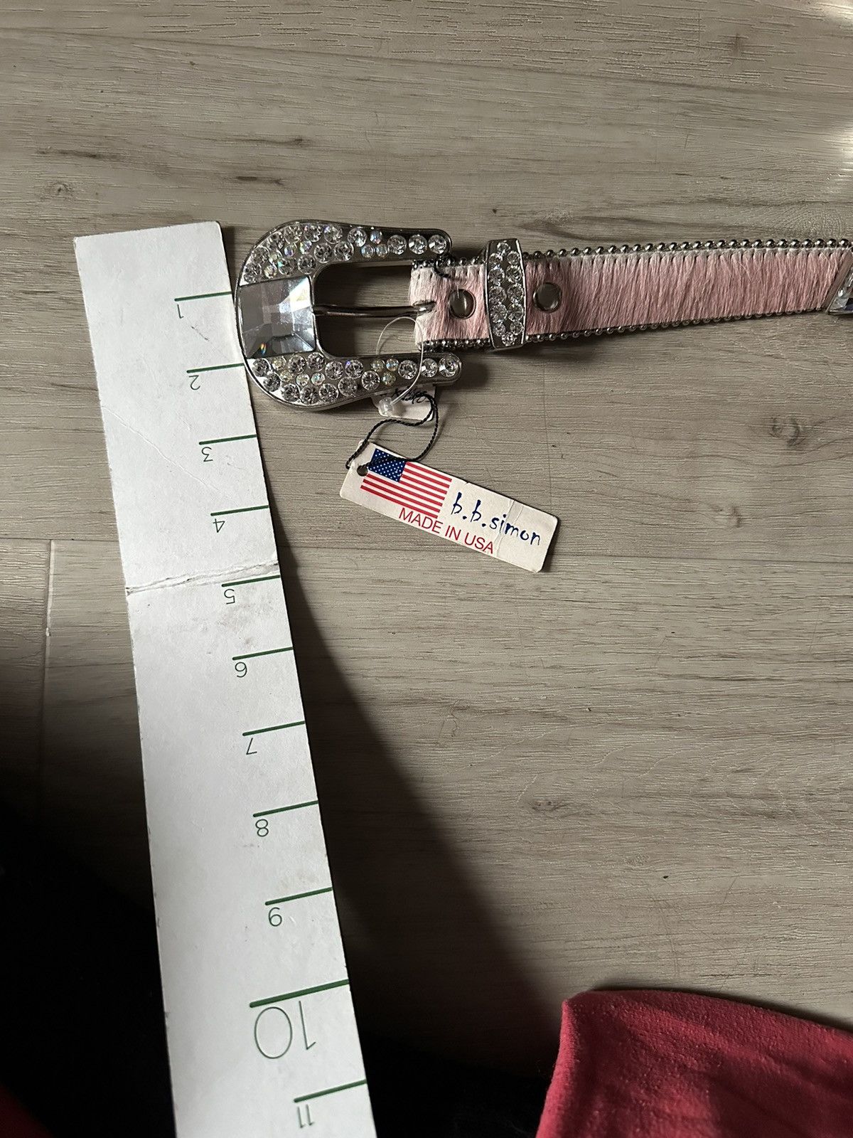 B.B. Simon BB SIMON belt light pink horse hair Swarovski Crystals Size 32 - 17 Thumbnail