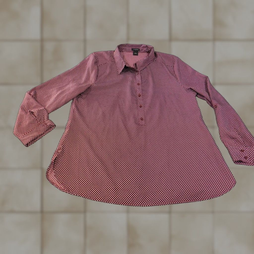 Vintage Ann Taylor Top Large Red Dots Polka Dot Casual Polyester Button-Up Womens L Shirt Size L / US 10 / IT 46 - 1 Thumbnail