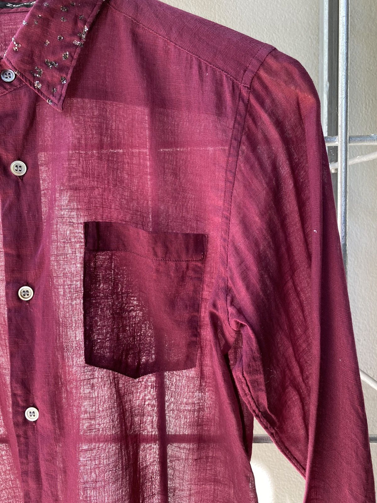 Zucca ZUCCA Deep Red Sheer Shirt with Sparkling Collar Size S / US 4 / IT 40 - 12 Thumbnail