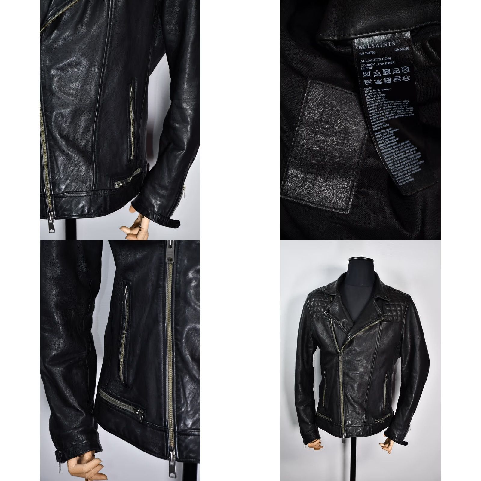 Allsaints All Saints Conroy Jacket Mens XXL Leather Biker Zip Black 100% Lamb Leather Vintage No? Size US XXL / EU 58 / 5 - 8 Thumbnail