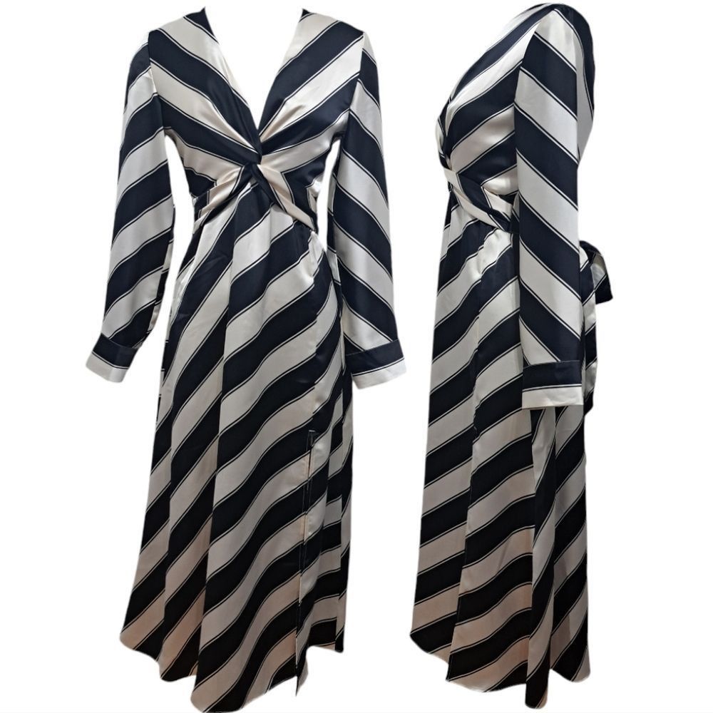 H&M H&M Twist Detail V-Neck Satin Dress Size XS Cream/ Black Size XS / US 0-2 / IT 36-38 - 1 Thumbnail