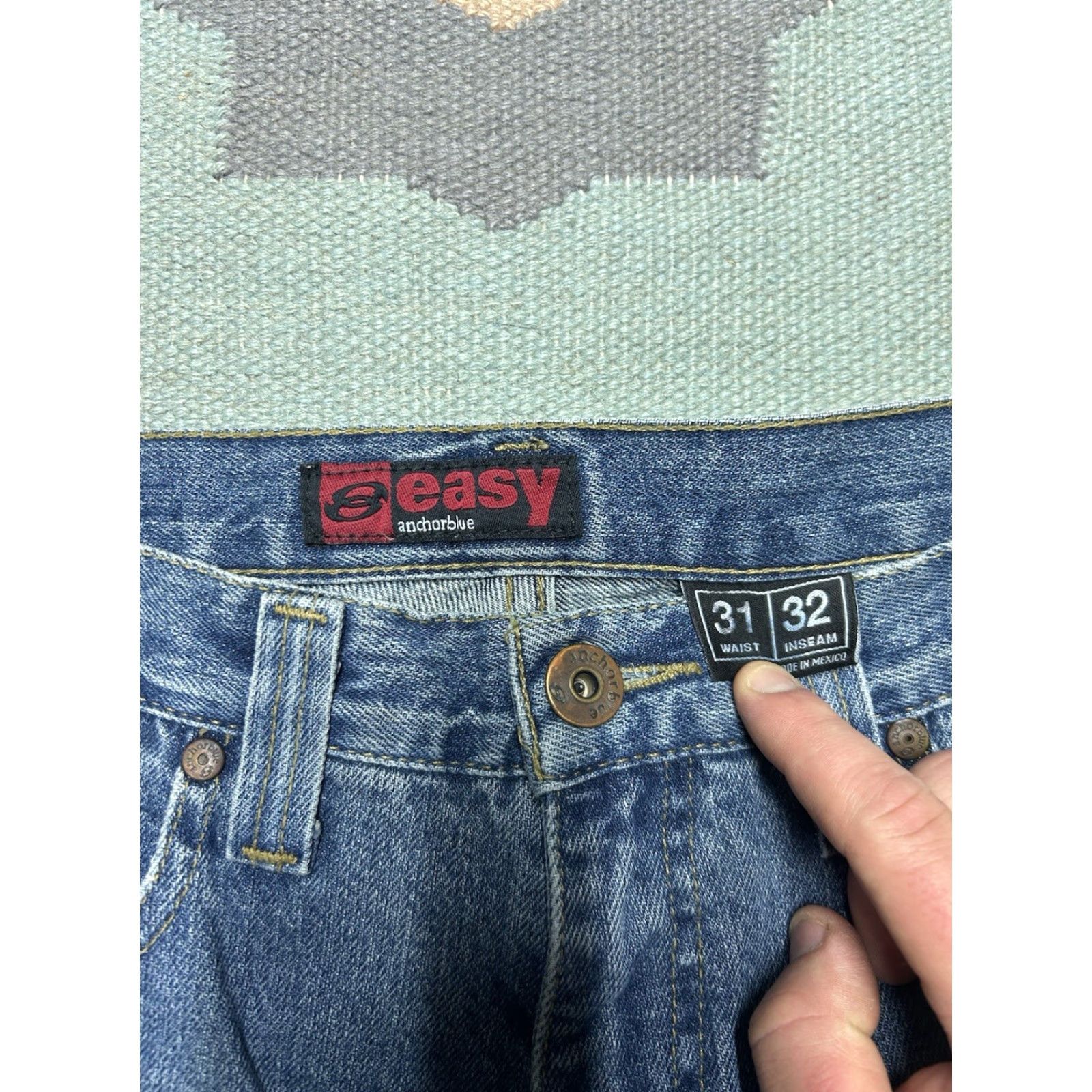 VINTAGE Anchor Blue Jeans Wide-Leg Baggy 32x32 Denim Hip Hop Men