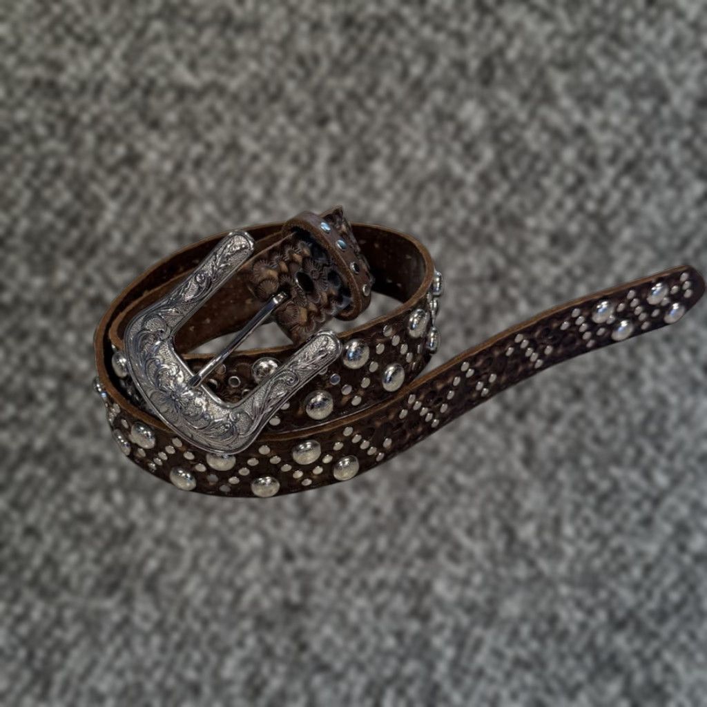 Ariat Ariat Western Belt L 1.5 in Leather Brown Mens Brown 1.5 in New Studded Tooled Western Cowboy Belt Mens L Size ONE SIZE - 1 Thumbnail