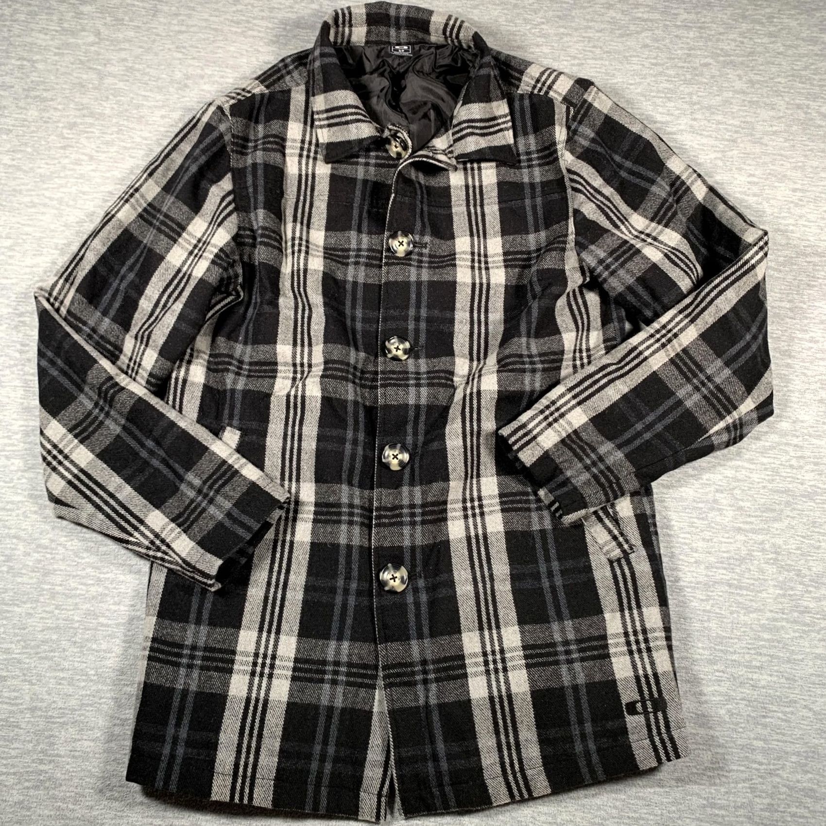 Oakley Oakley Jacket Womens Small Black Gray Plaid Button Front Wool Blend Long Coat Size S / US 4 / IT 40 - 2 Thumbnail