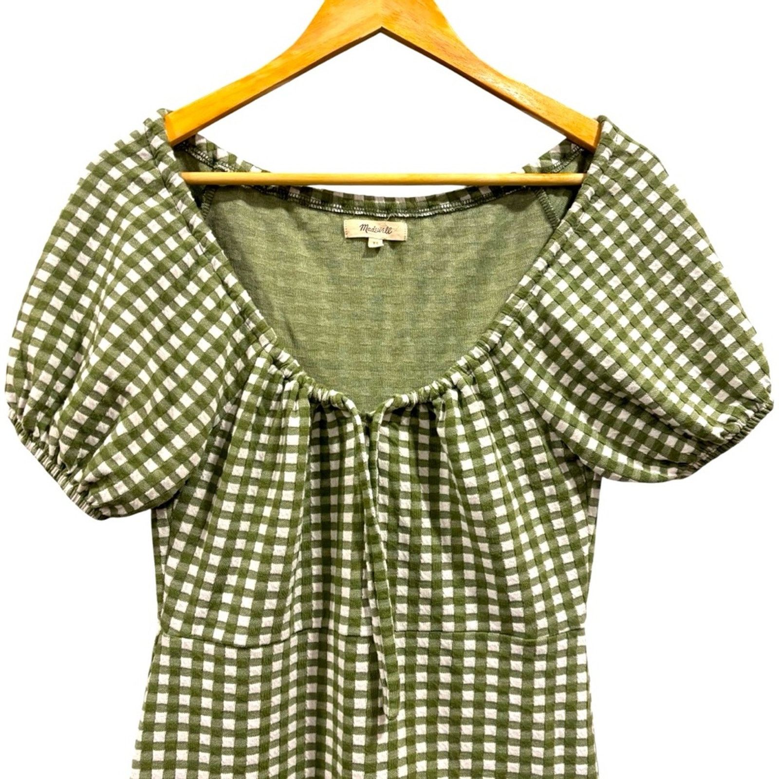 MADEWELL Jacquard Dress in Gingham, Green and white, size XS